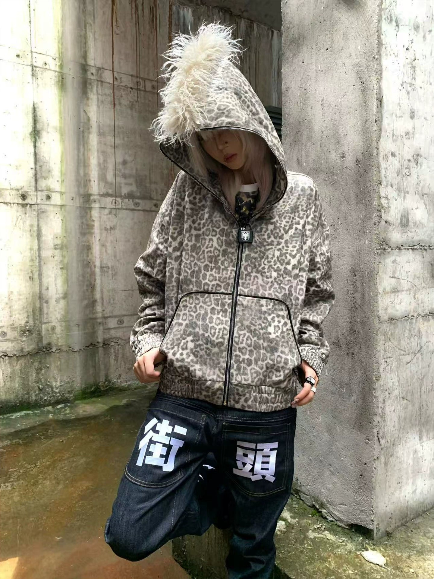 DISTRESSED LEOPARD HOODED JACKET