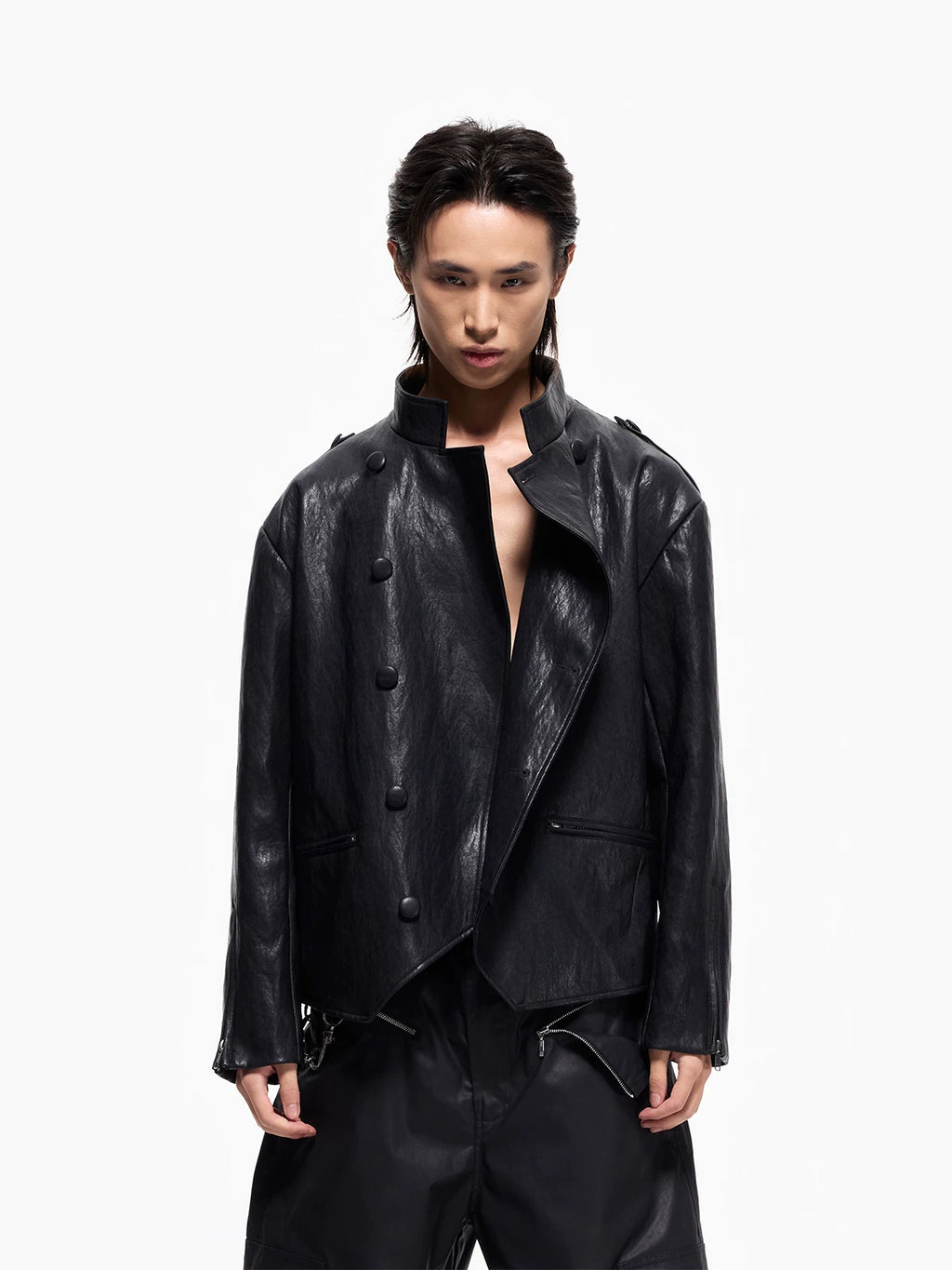 DECONSTRUCTED KNIGHT FAUX LEATHER JACKET