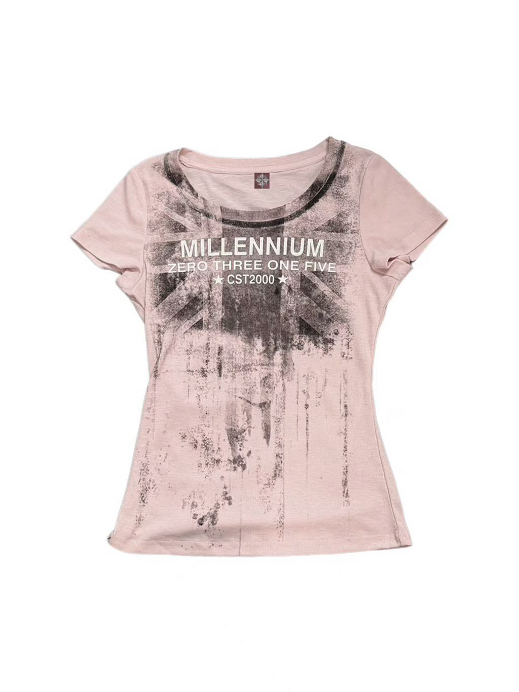 BEIGE TORN FLAG PRINT T-SHIRT