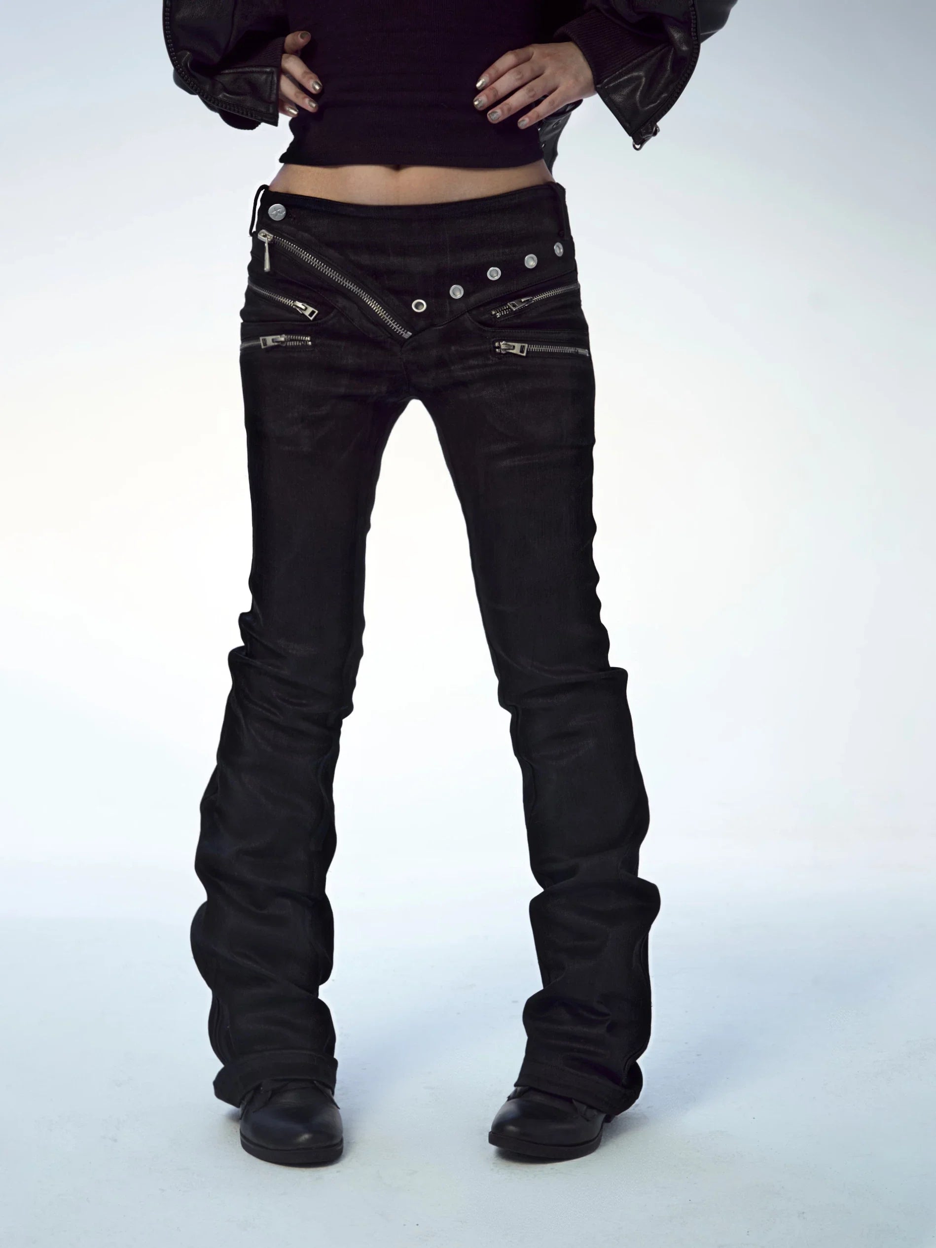 SLIM WAXED LOW WAIST PANTS