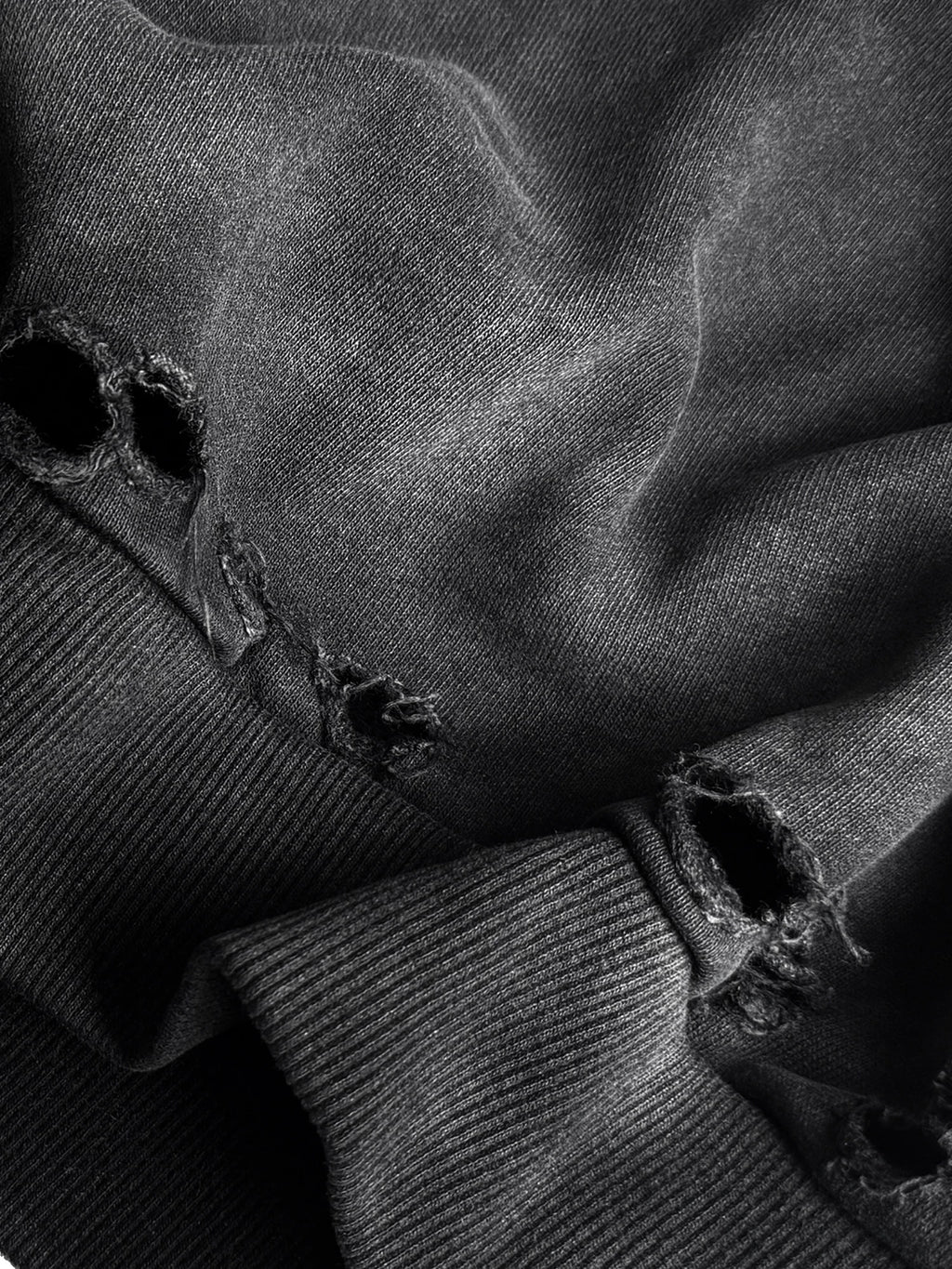 DISTRESSED BLACK COTTON HOODIE