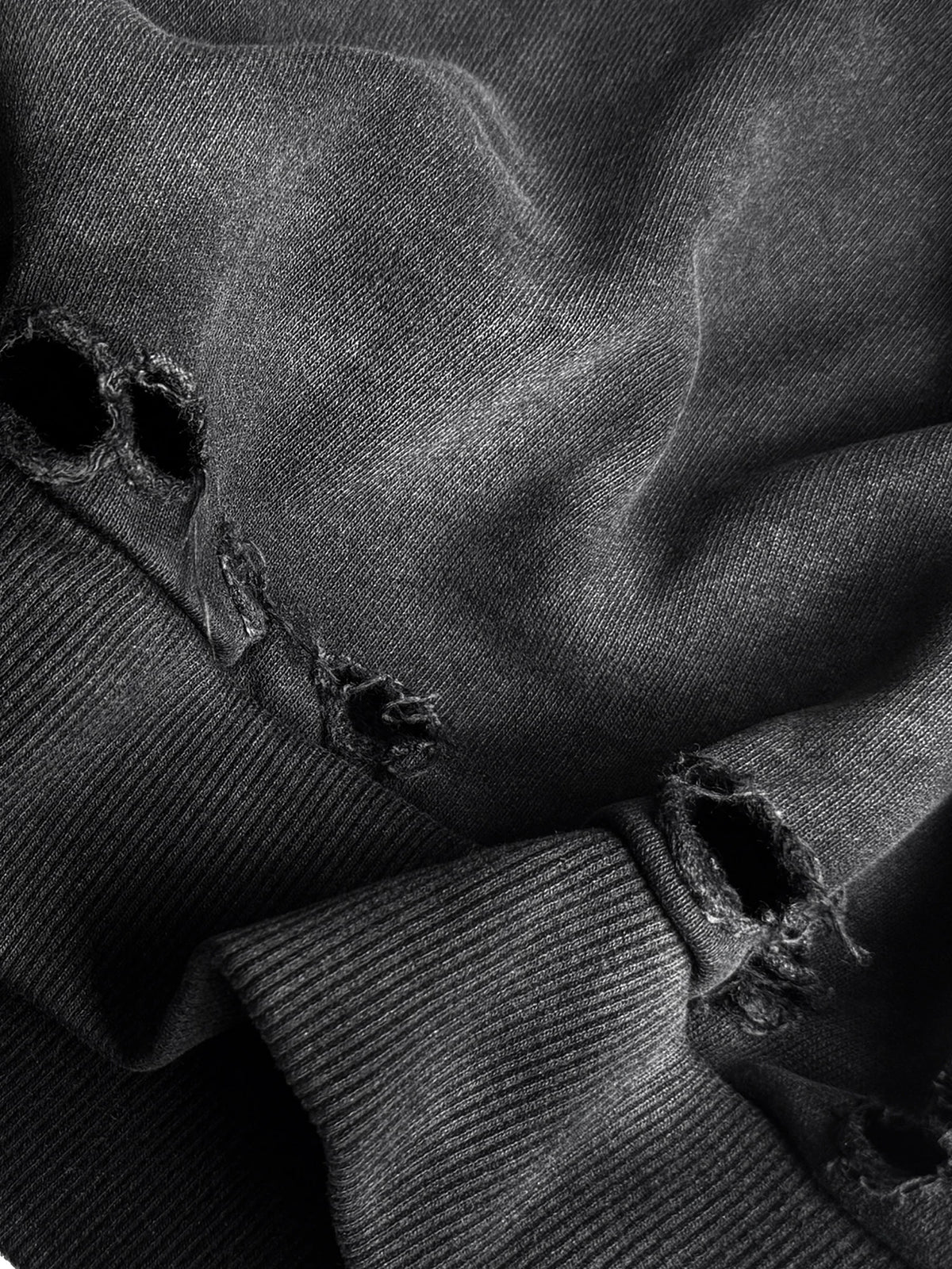 DISTRESSED BLACK COTTON HOODIE