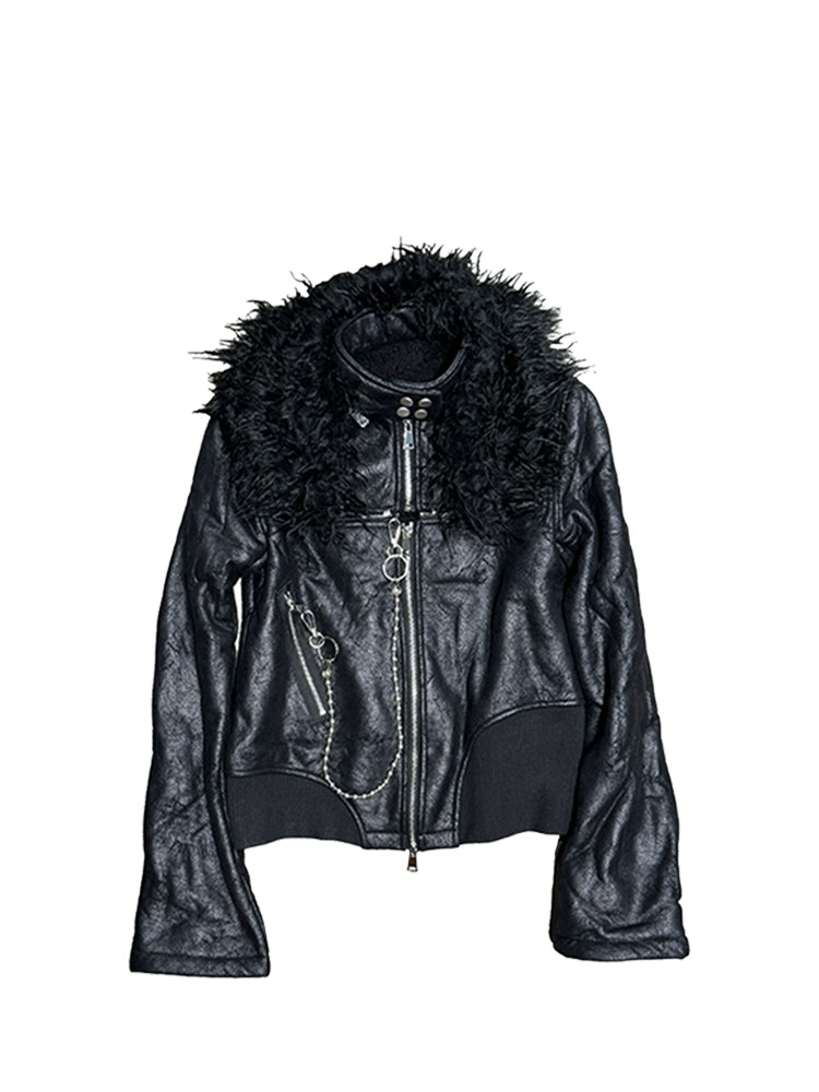 FUR-COLLARED LEATHER JACKET