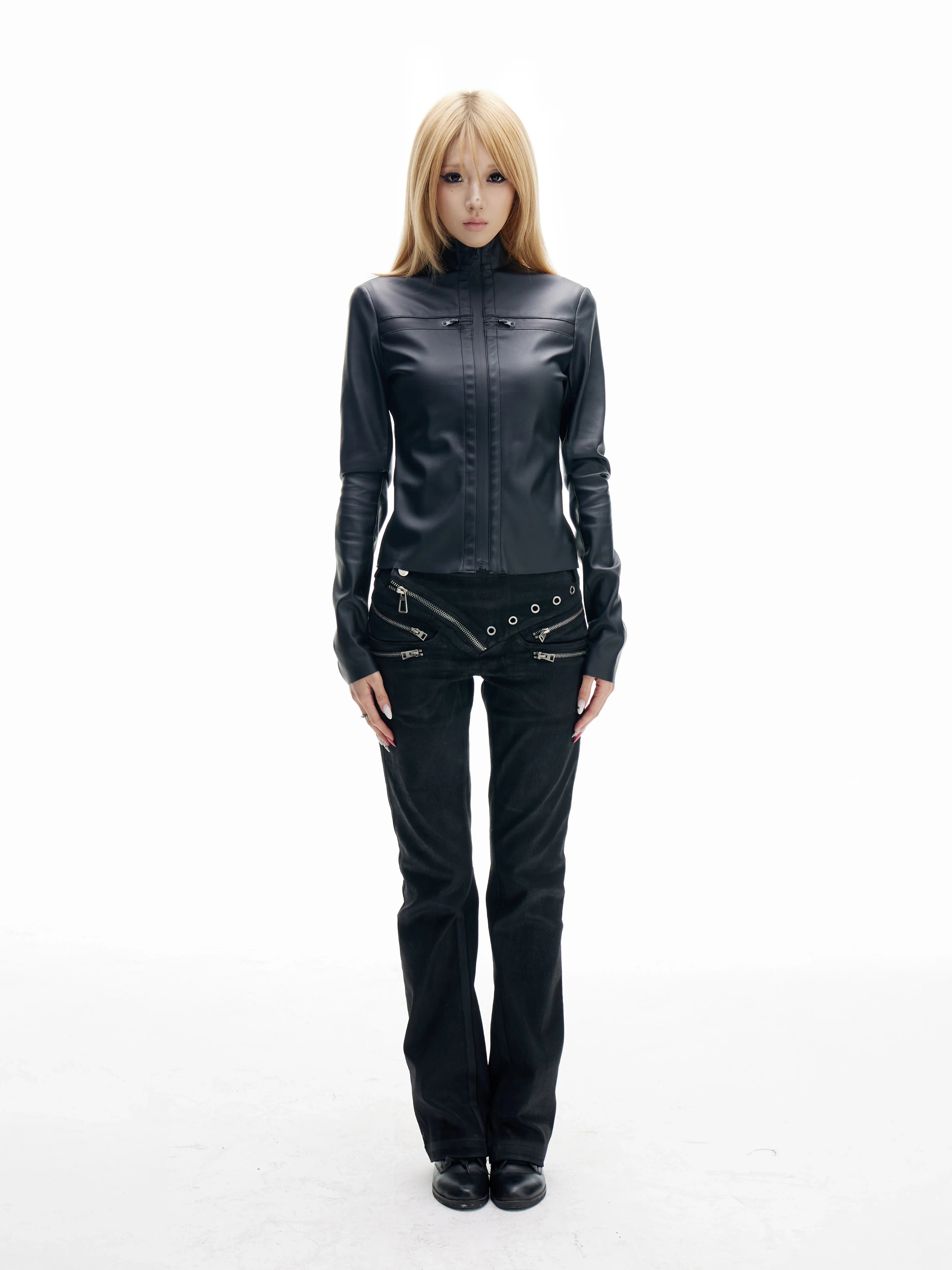 SLIM LEATHER JACKET WITH ZIPPER