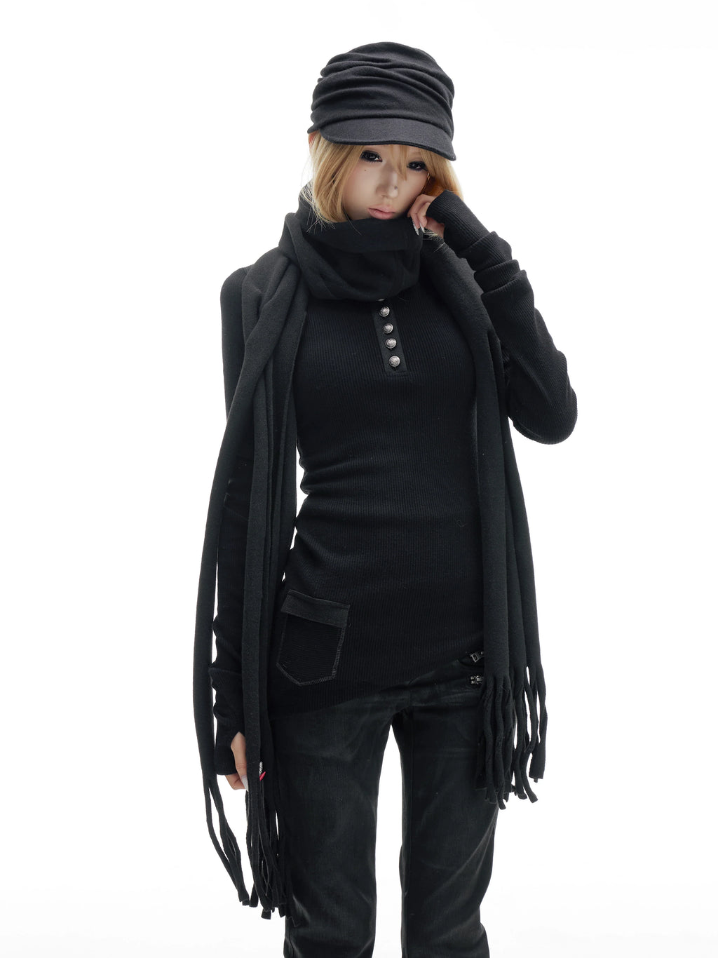 THICK BLACK FRINGE SCARF