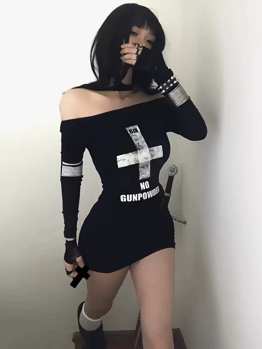 GOTHIC PUNK ONE-SHOULDER DRESS