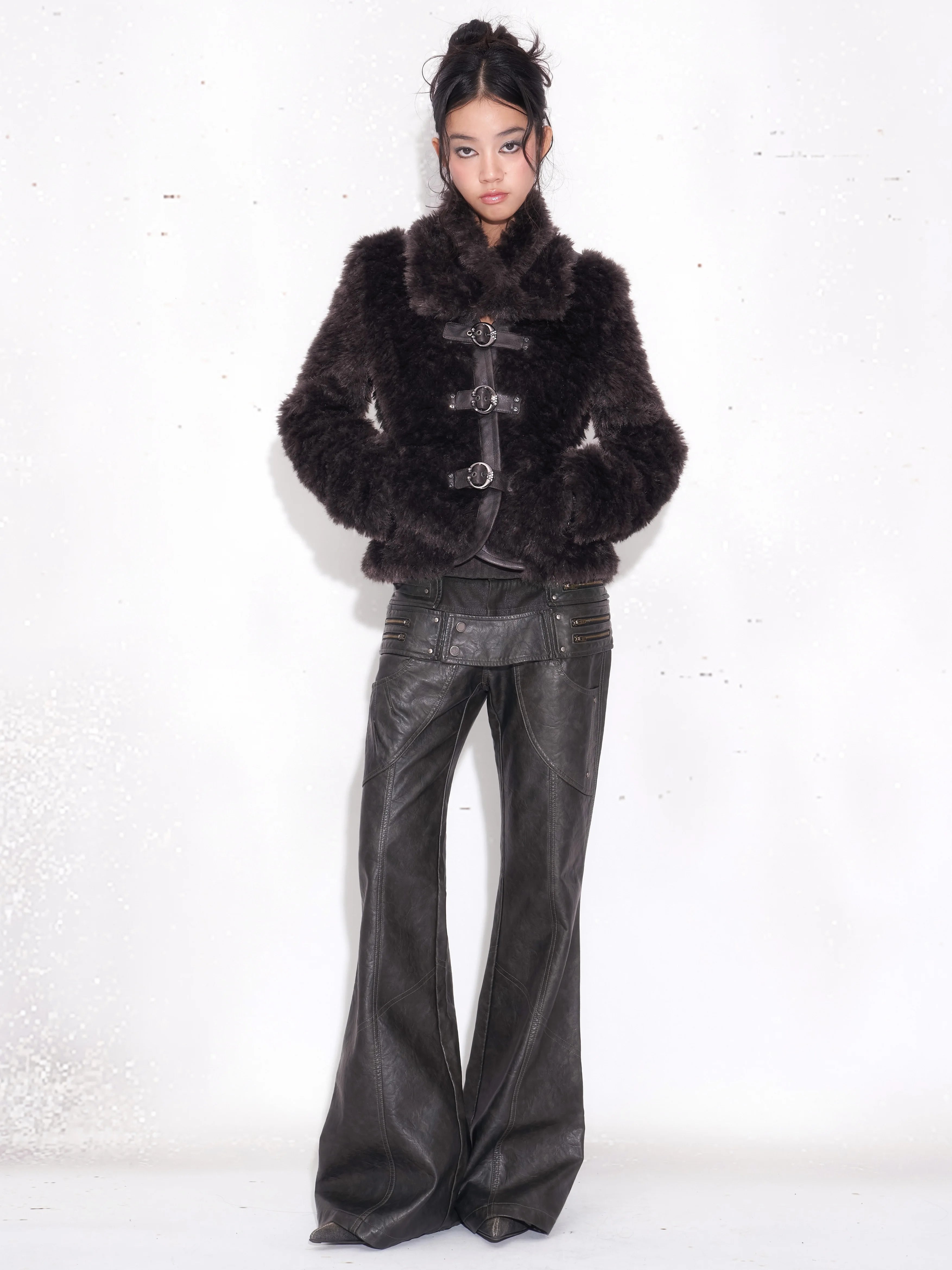 DARK LEATHER SLIM FIT PANTS