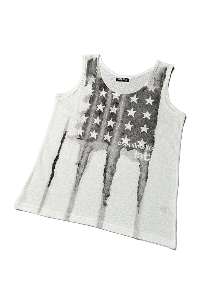 SNOWFLAKE PRINT LINEN VEST