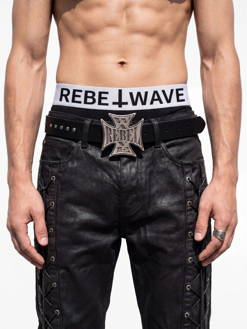 CROSS STUDDED LEATHER BELT