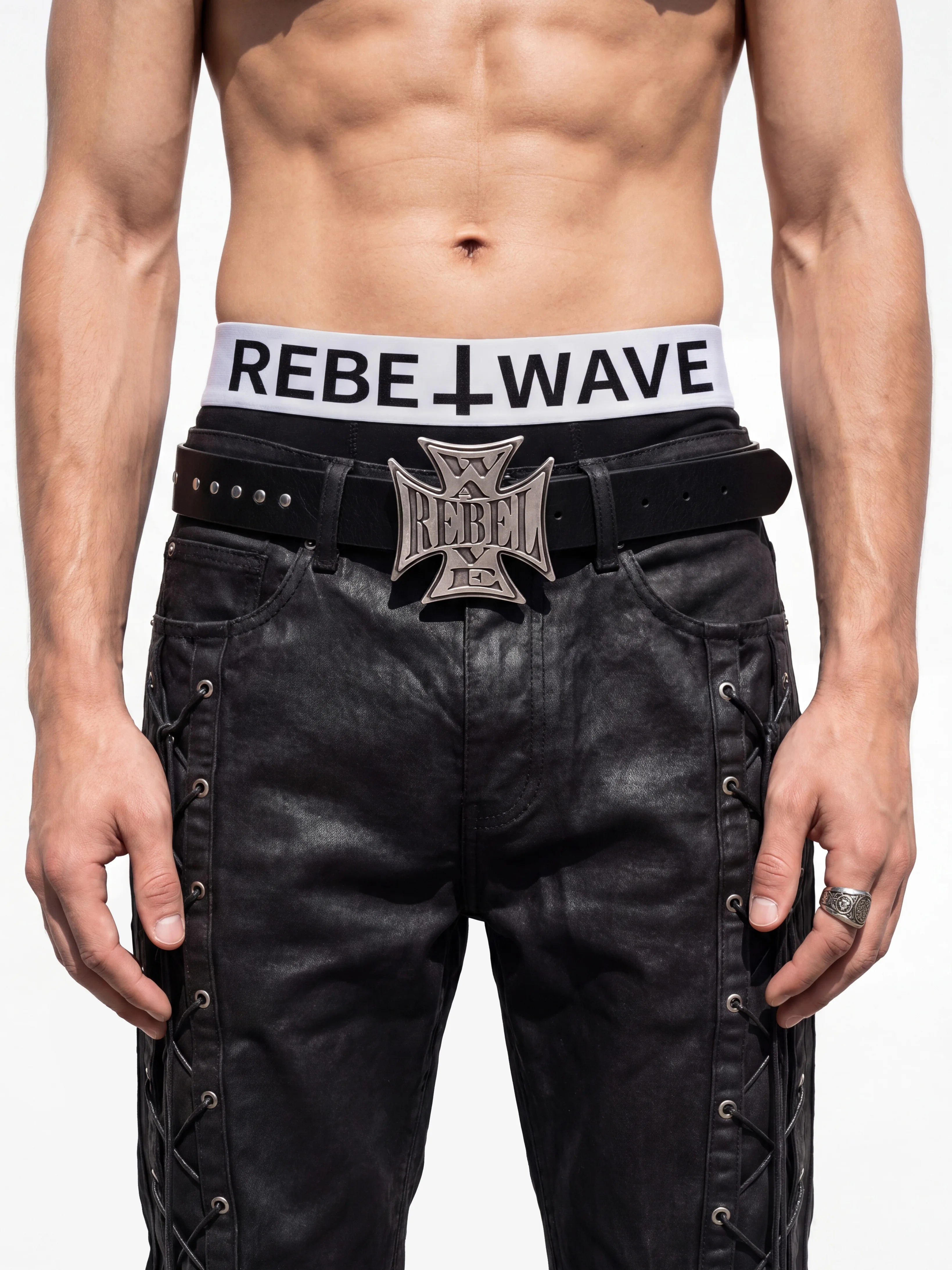 CROSS STUDDED LEATHER BELT