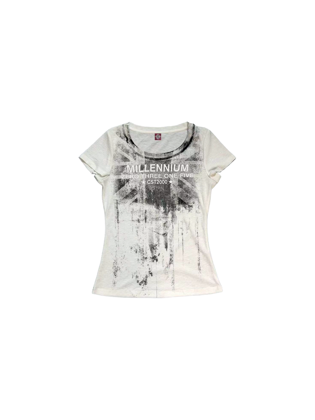BEIGE TORN FLAG PRINT T-SHIRT