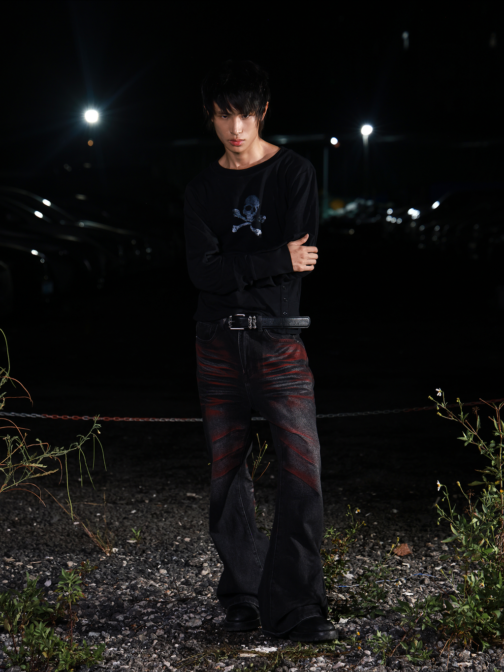 SKULL CROSSBONES PLEATED SHIRT