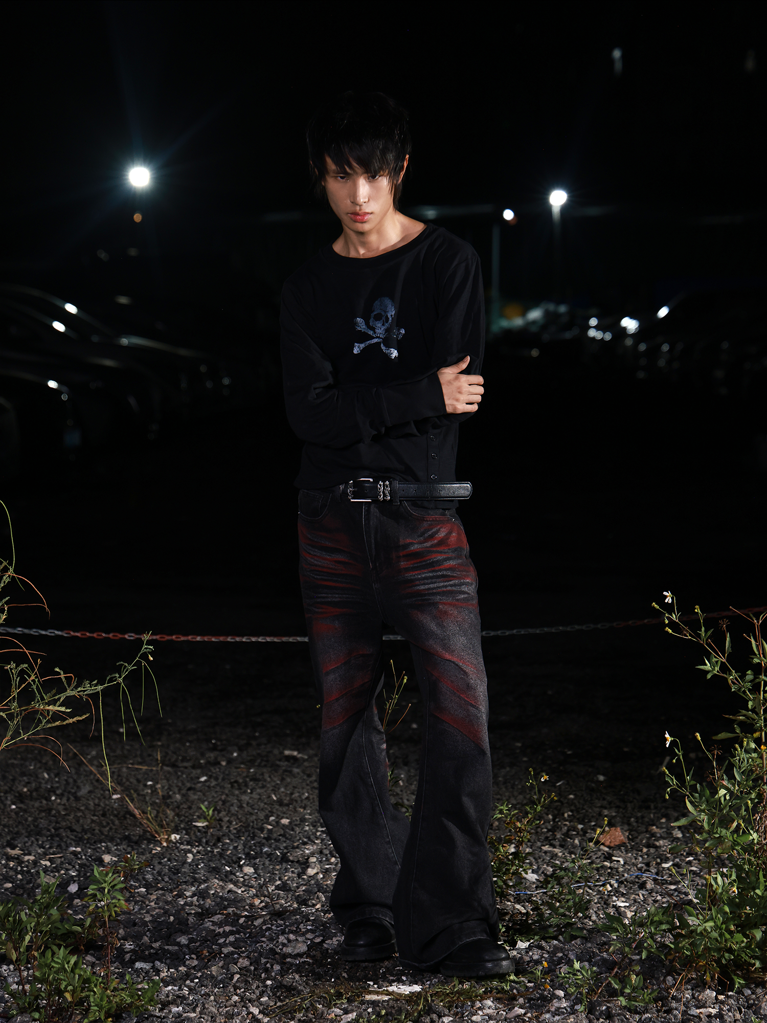 SKULL CROSSBONES PLEATED SHIRT