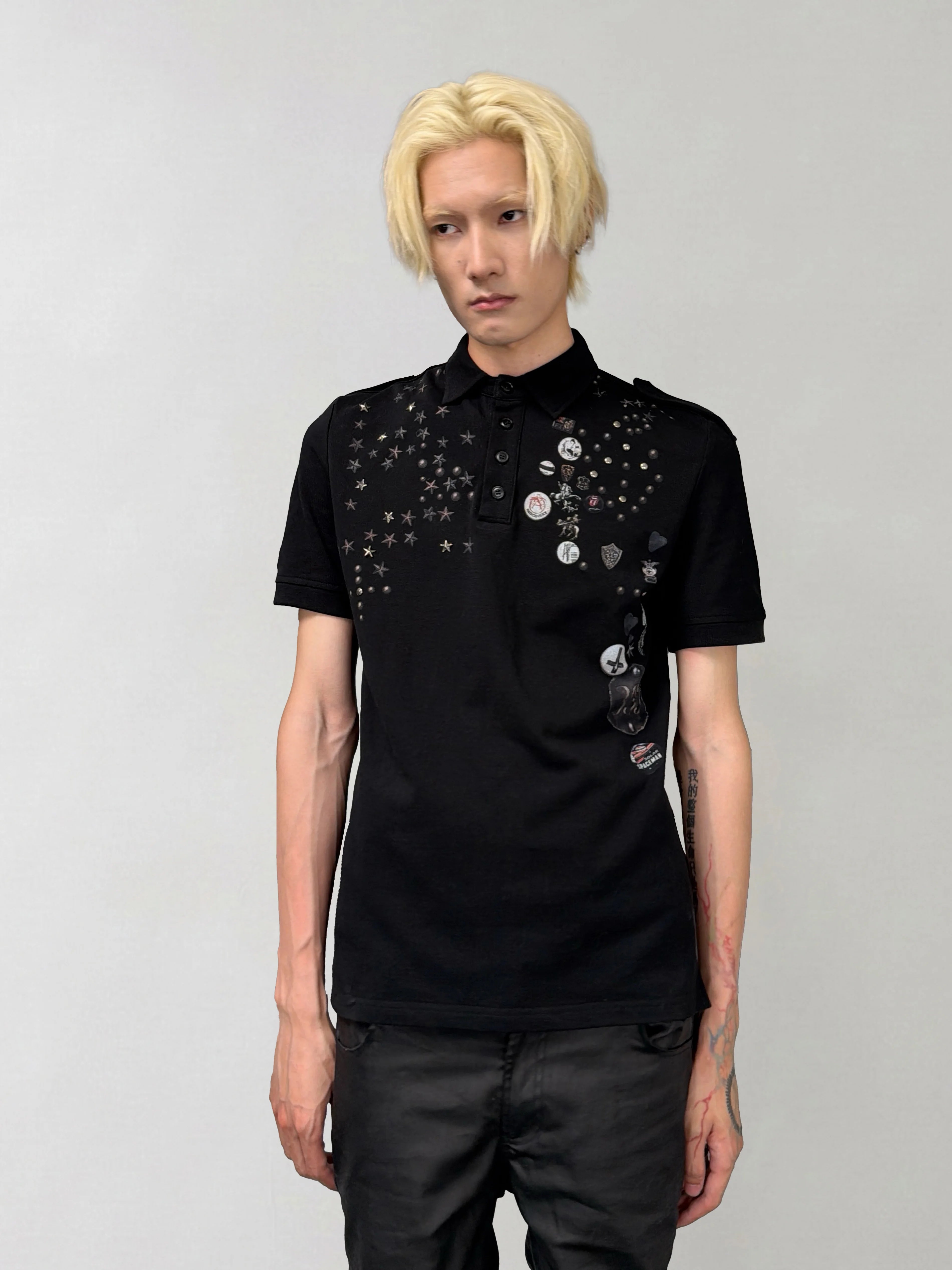 RIVETED RHINESTONE POLO T-SHIRT