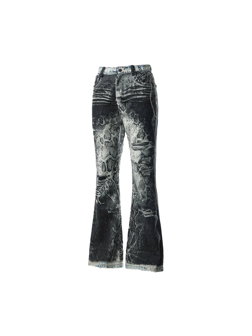 SNAKE PRINT RIPPED DENIM PANTS