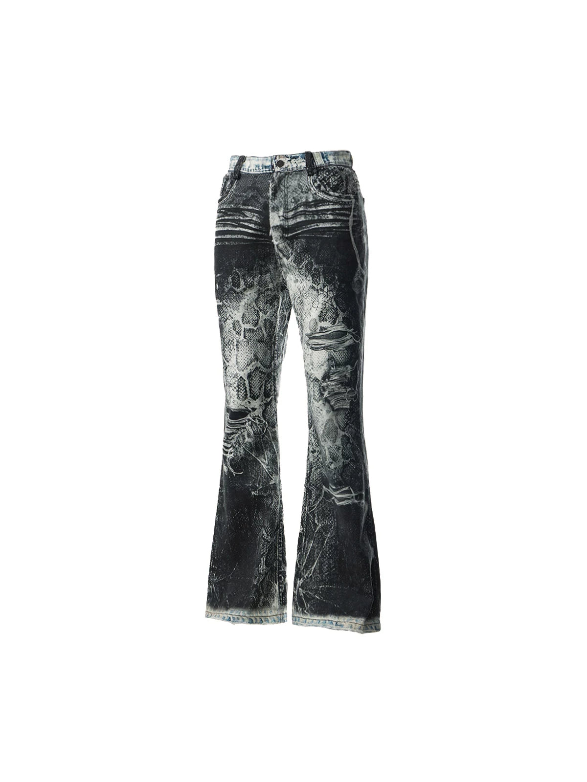 SNAKE PRINT RIPPED DENIM PANTS
