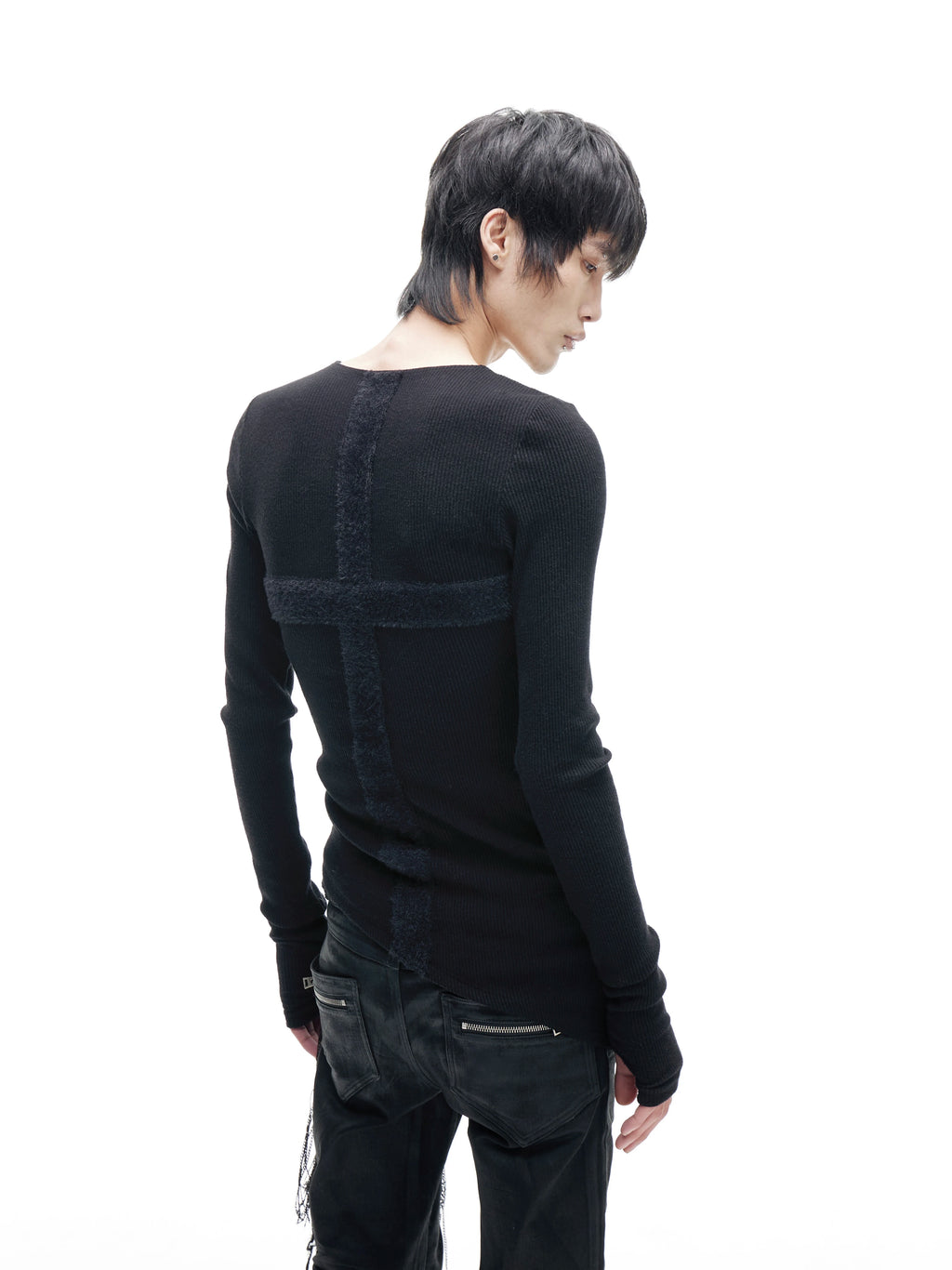 IRREGULAR SLANT HEM KNIT SWEATER