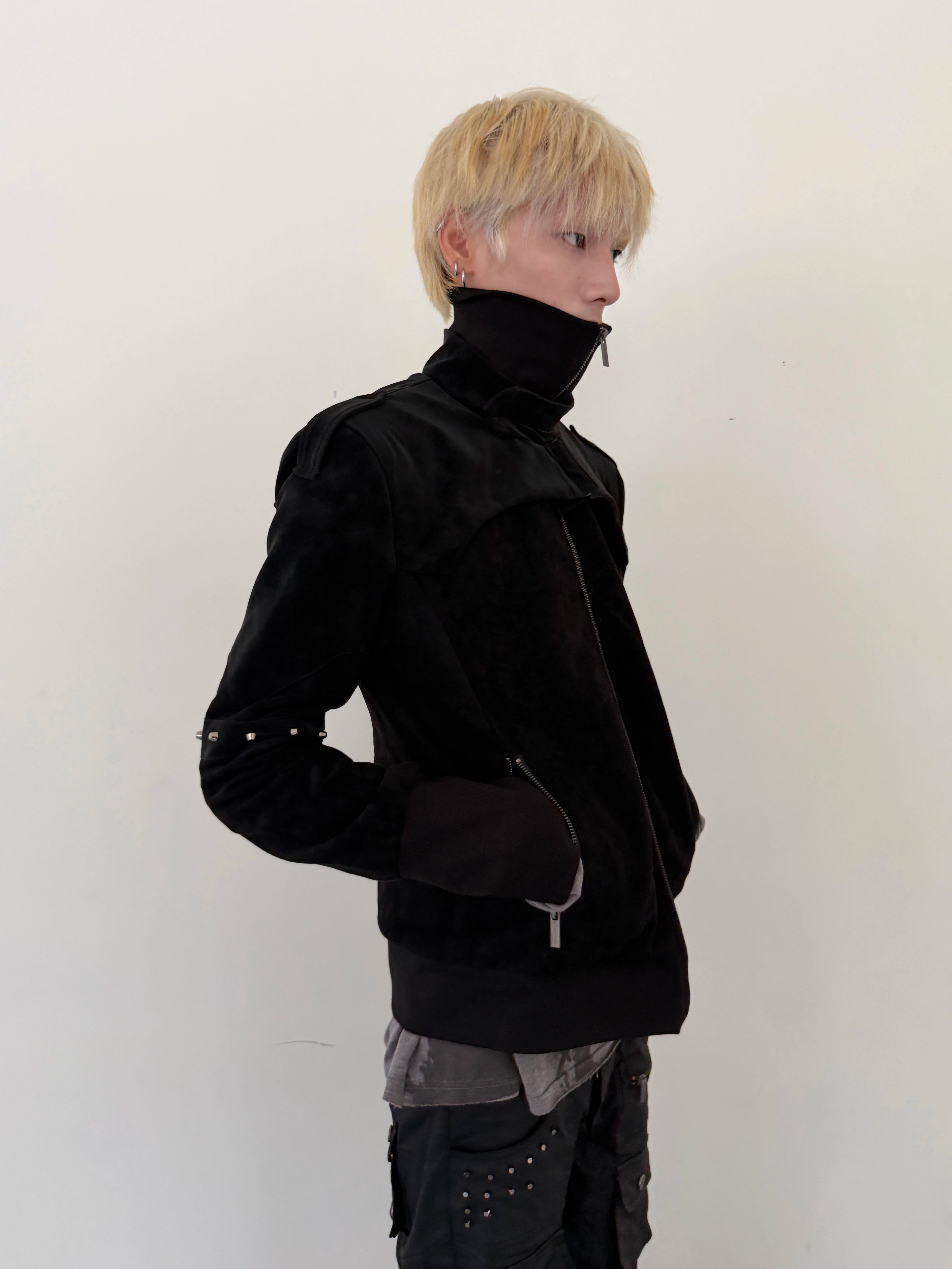 CROPPED STUDDED SUEDE JACKET