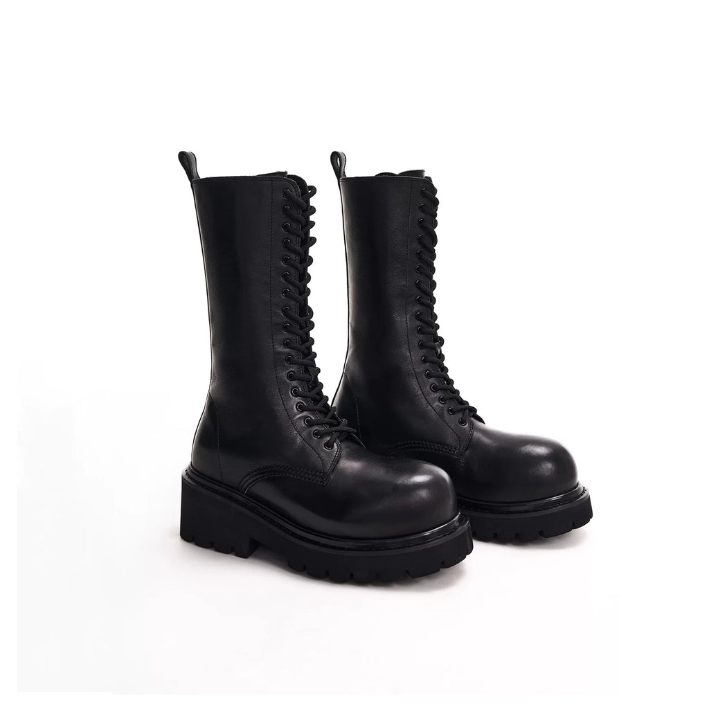 CHUNKY MID-CALF LEATHER BOOTS