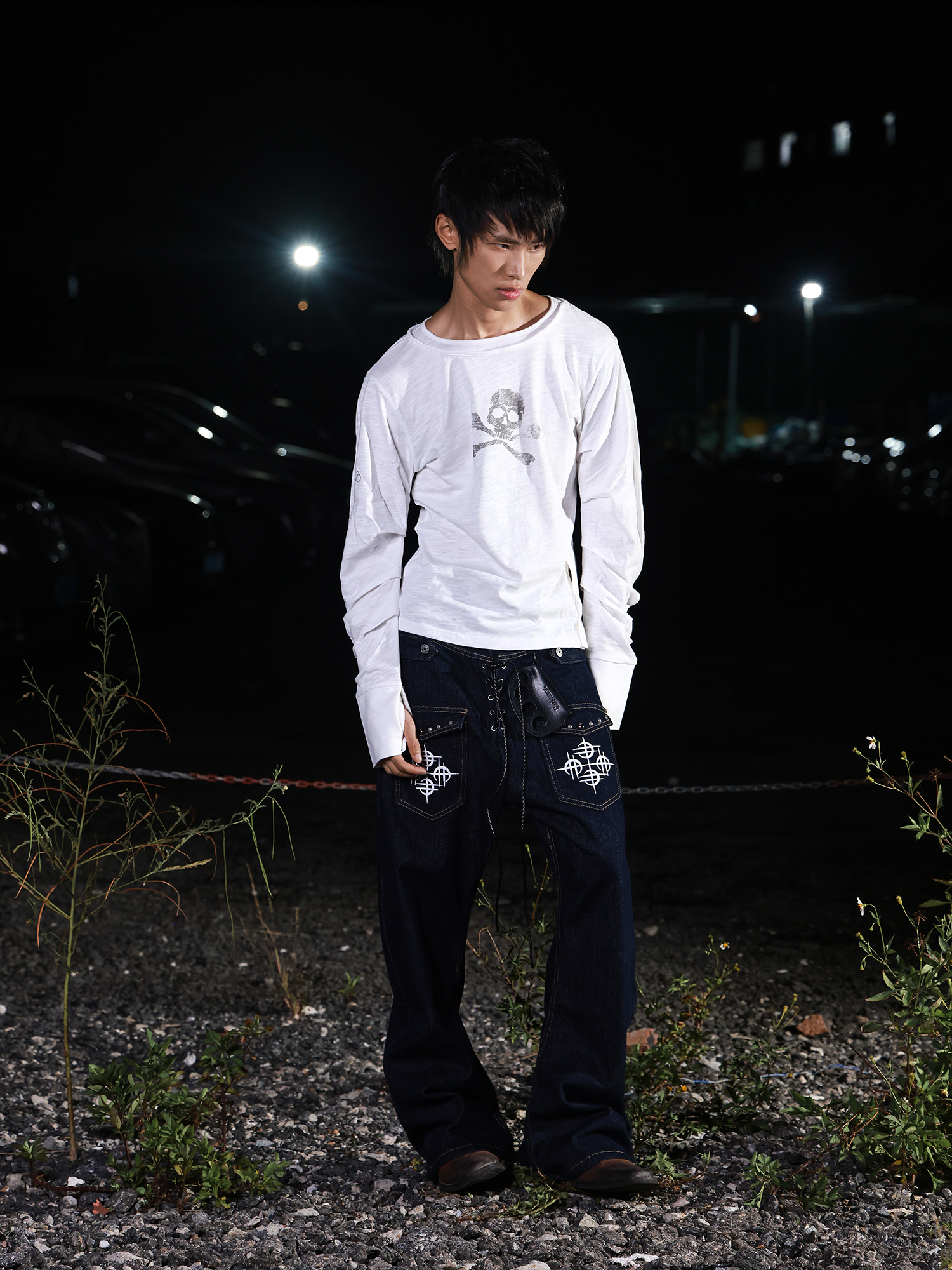 SKULL CROSSBONES PLEATED SHIRT