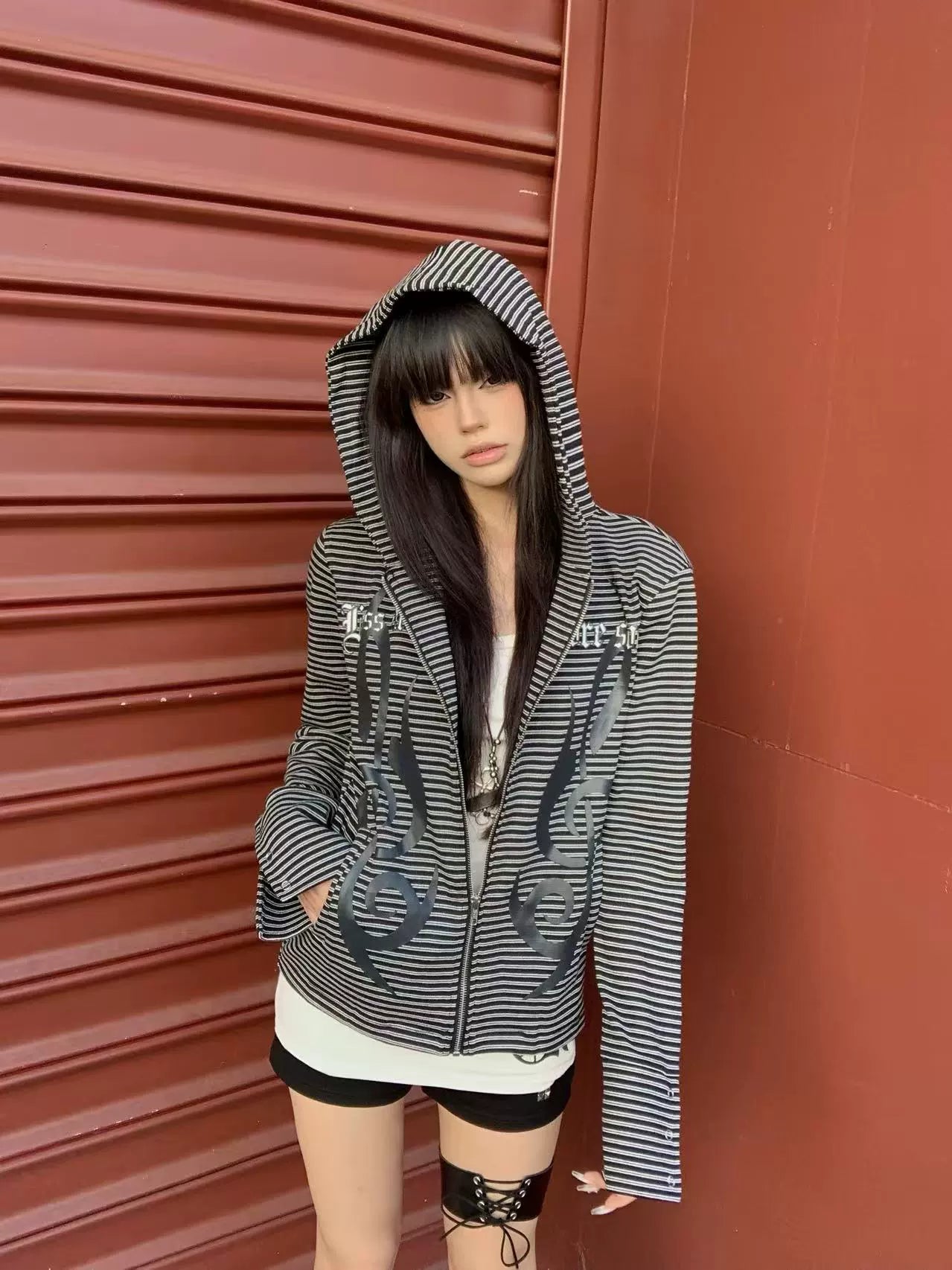 STRIPED ZIPPER HOODIE CARDIGAN