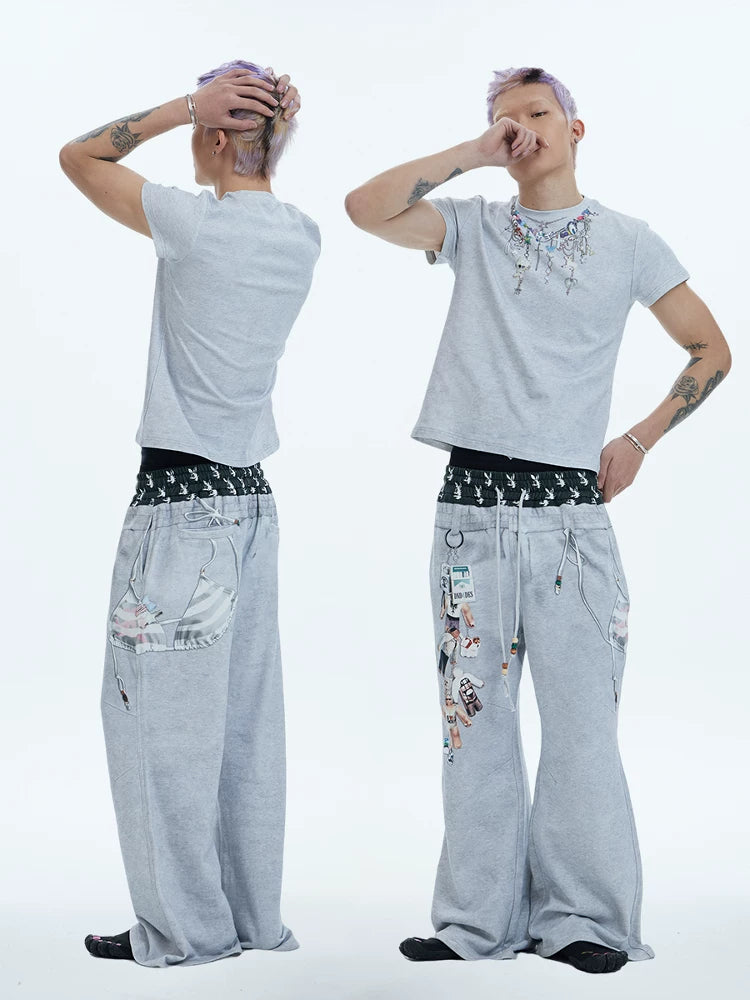 Y2K CARTOON CHAIN PRINT T-SHIRT