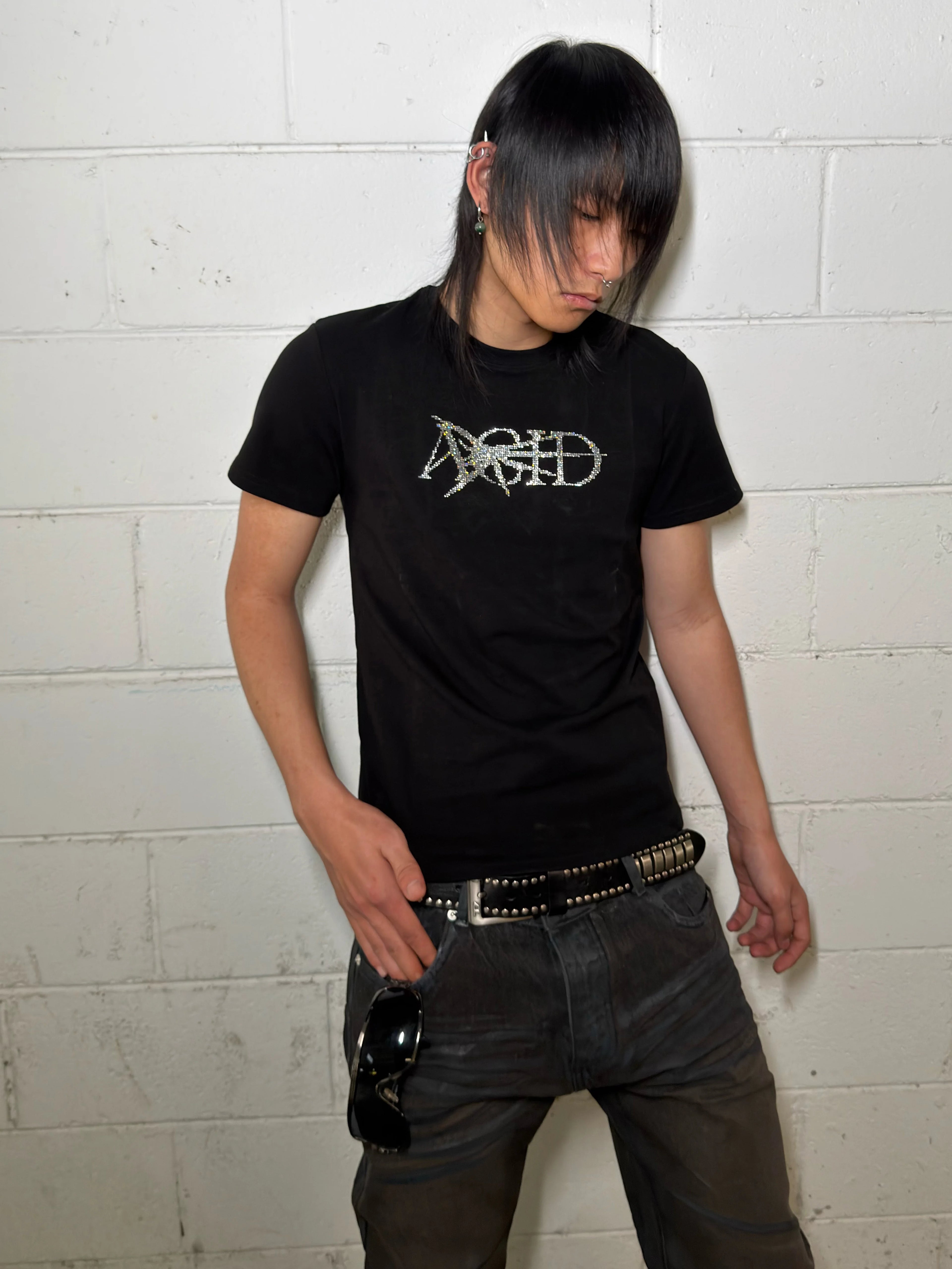 GRAINY RHINESTONE ACID TEE