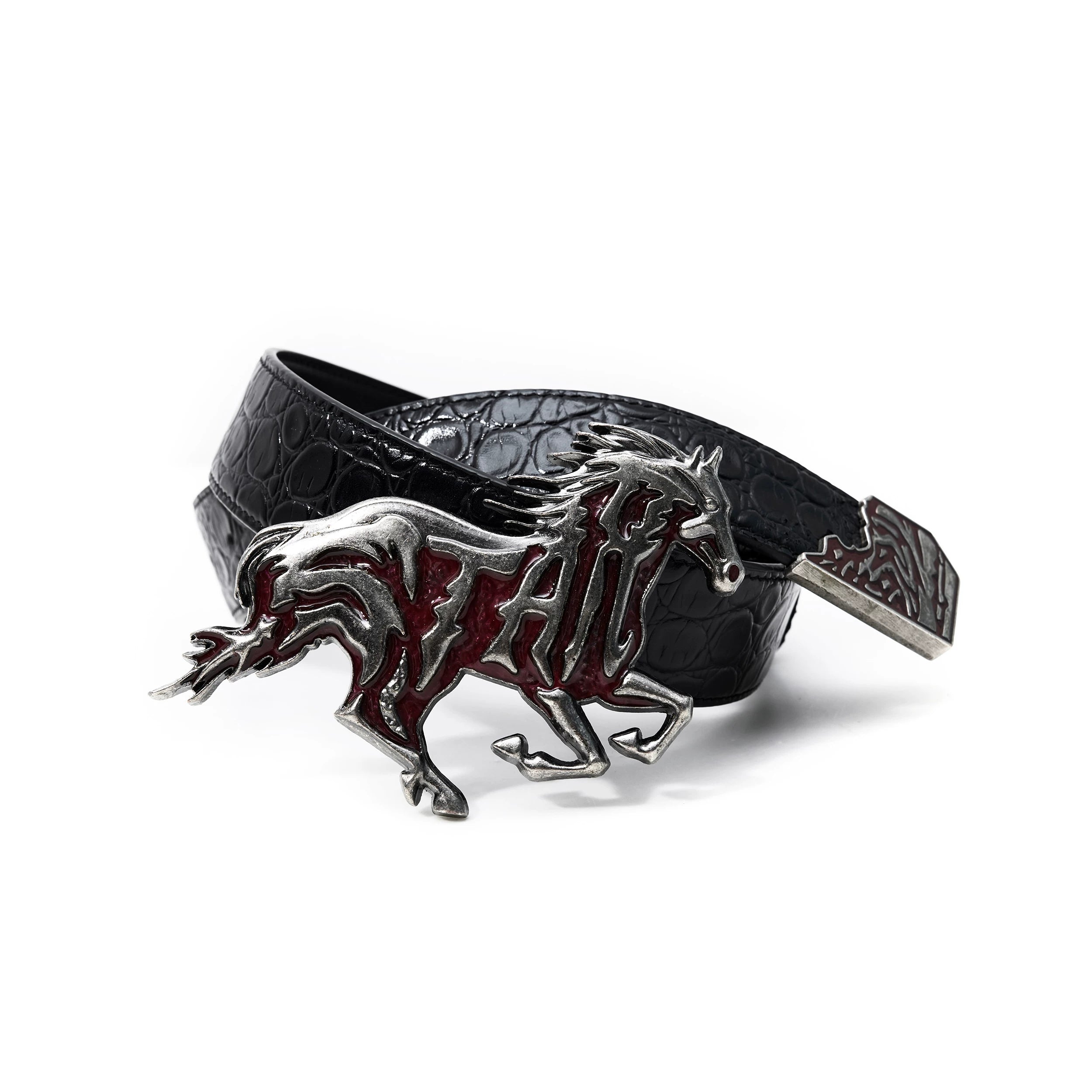 EMBOSSED LEATHER BELT WITH ALLOY HEAD