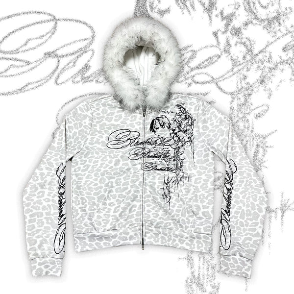 LEOPARD PRINT FUR COLLAR JACKET