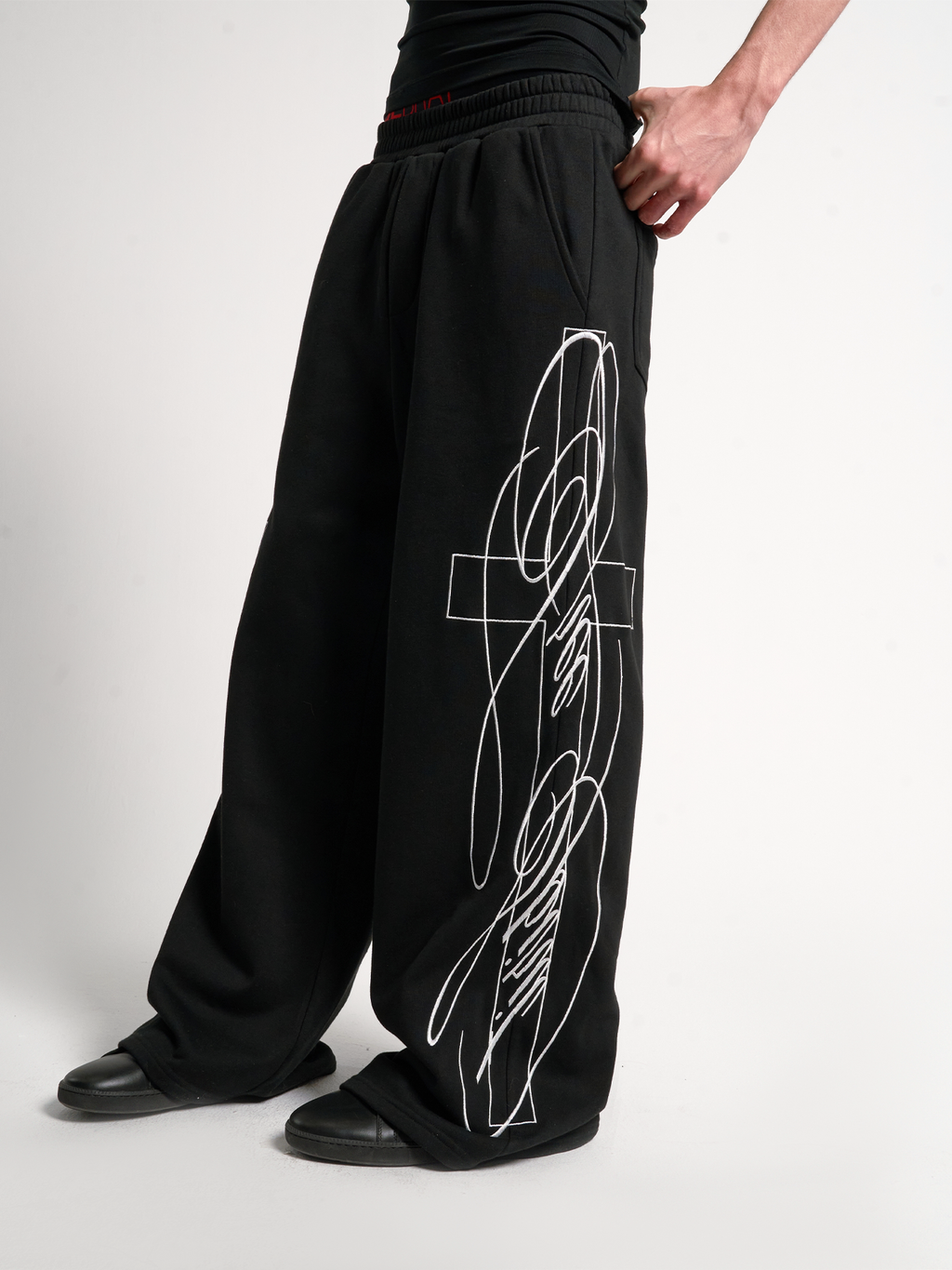 3D EMBROIDERY BAGGY SWEAT PANTS