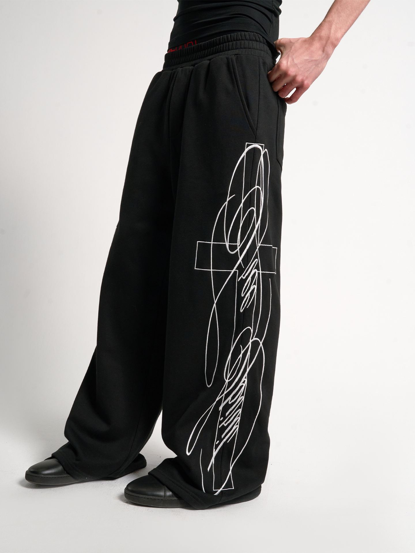 3D EMBROIDERY BAGGY SWEAT PANTS