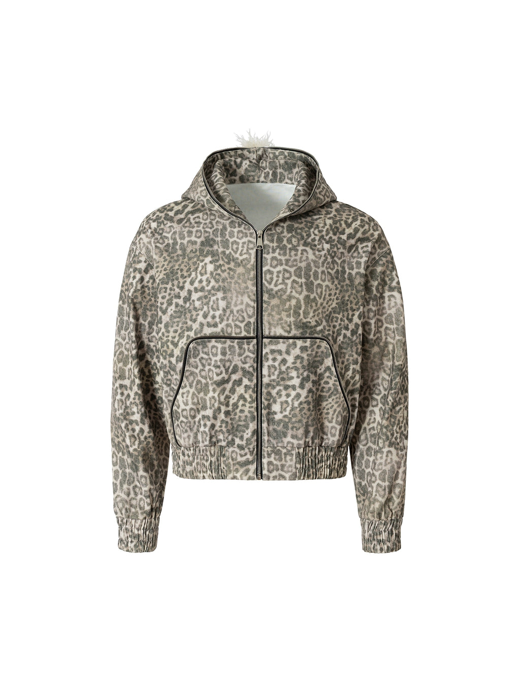 DISTRESSED LEOPARD HOODED JACKET