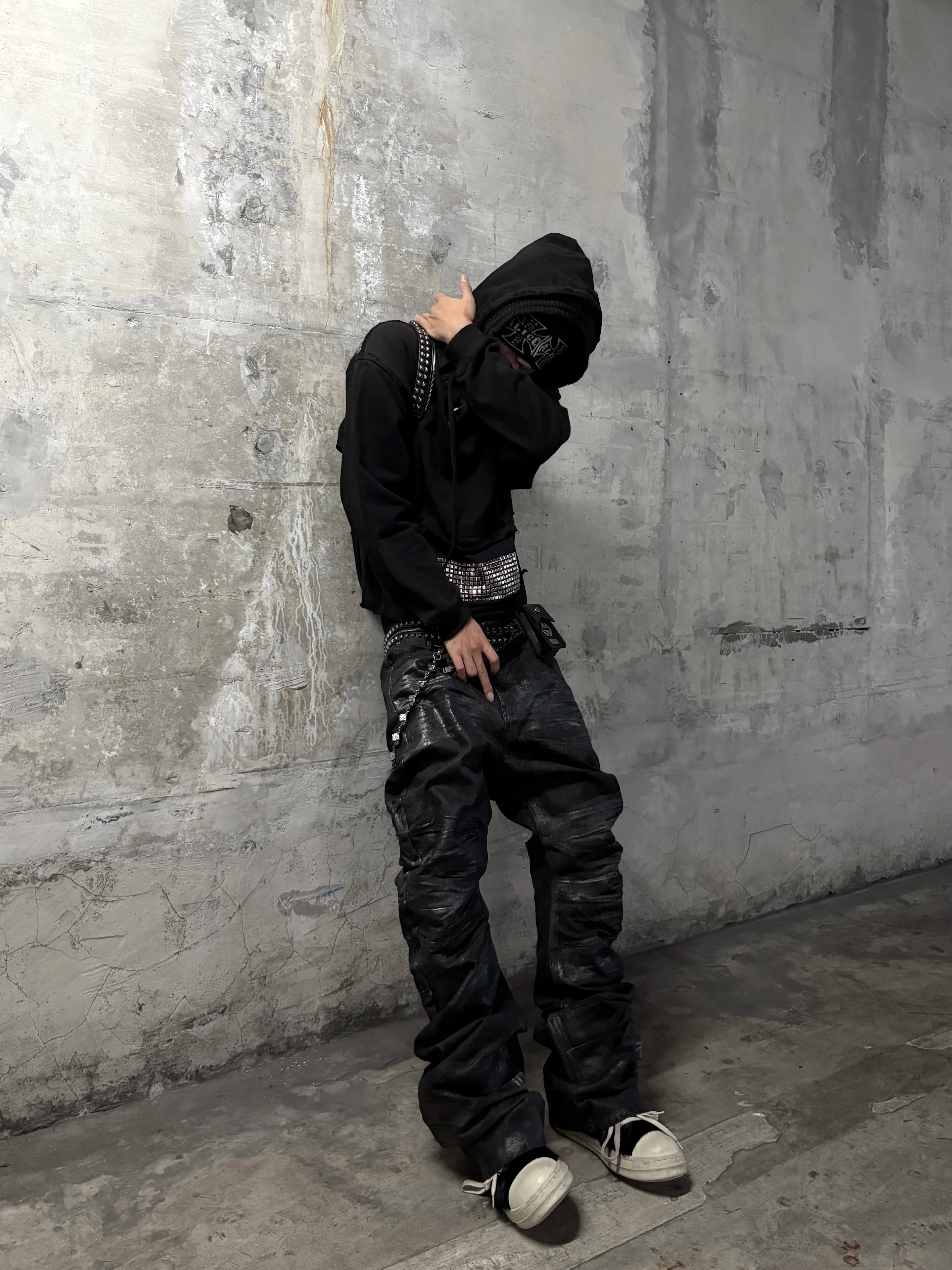 BAMBOO PATTERN BLACK JEANS