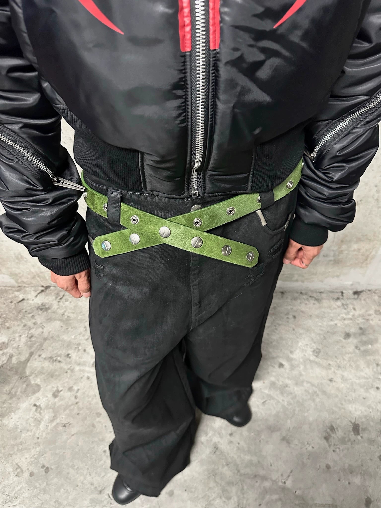 GREEN PONY HAIR BUCKLE BELT