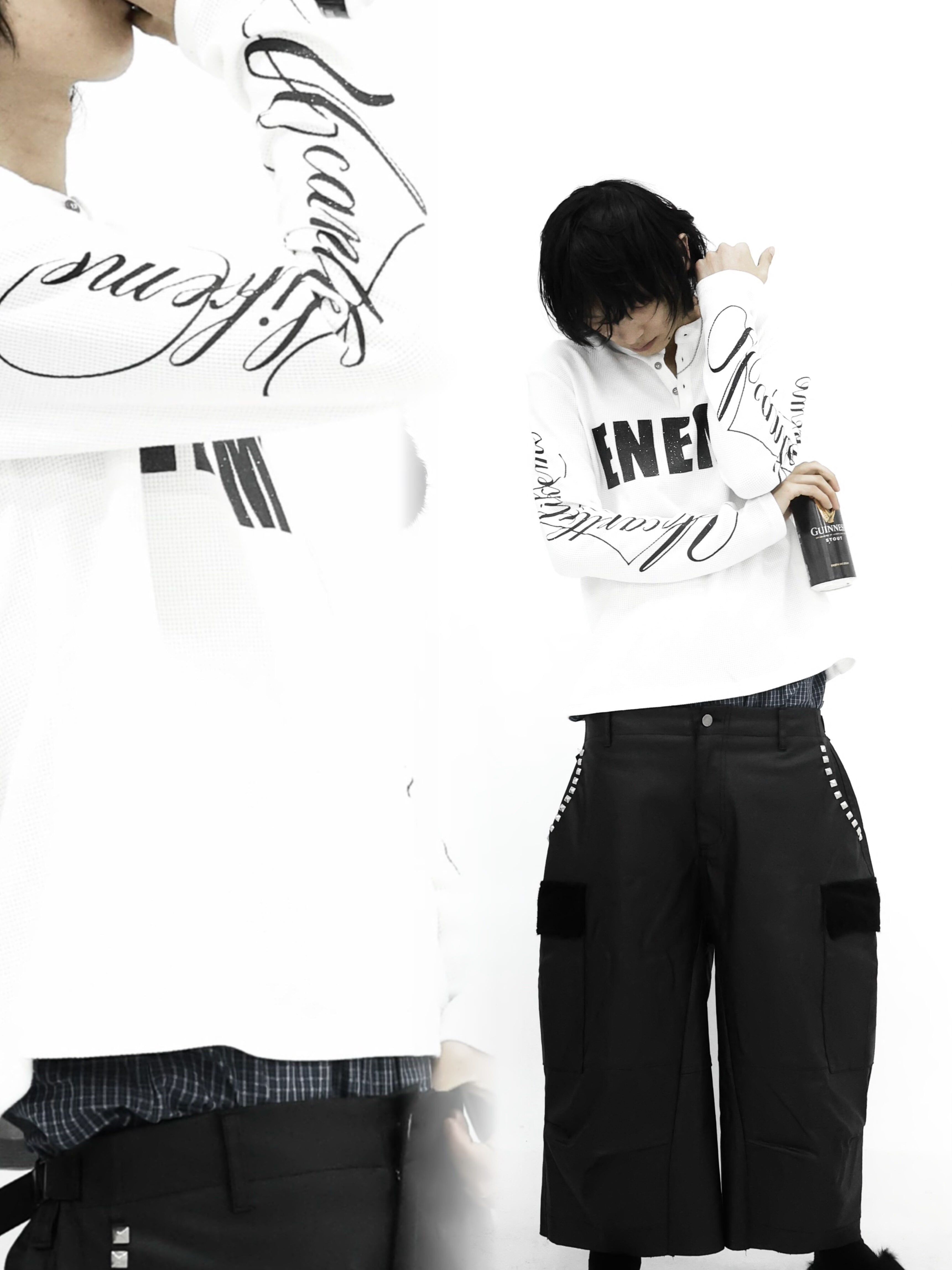 WAFFLE SLOGAN LONG SLEEVE TEE
