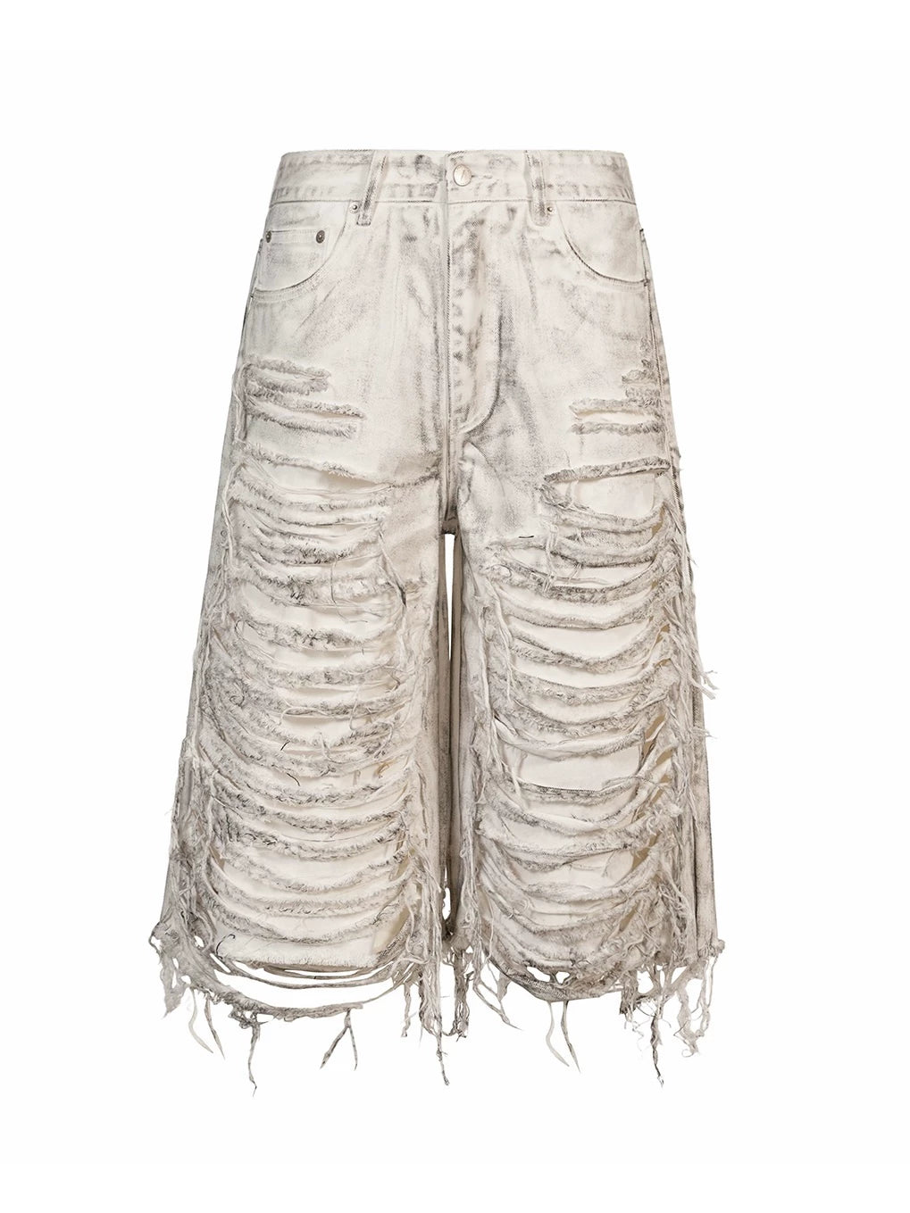 DESTROYED WIDE-LEG WAX SHORTS