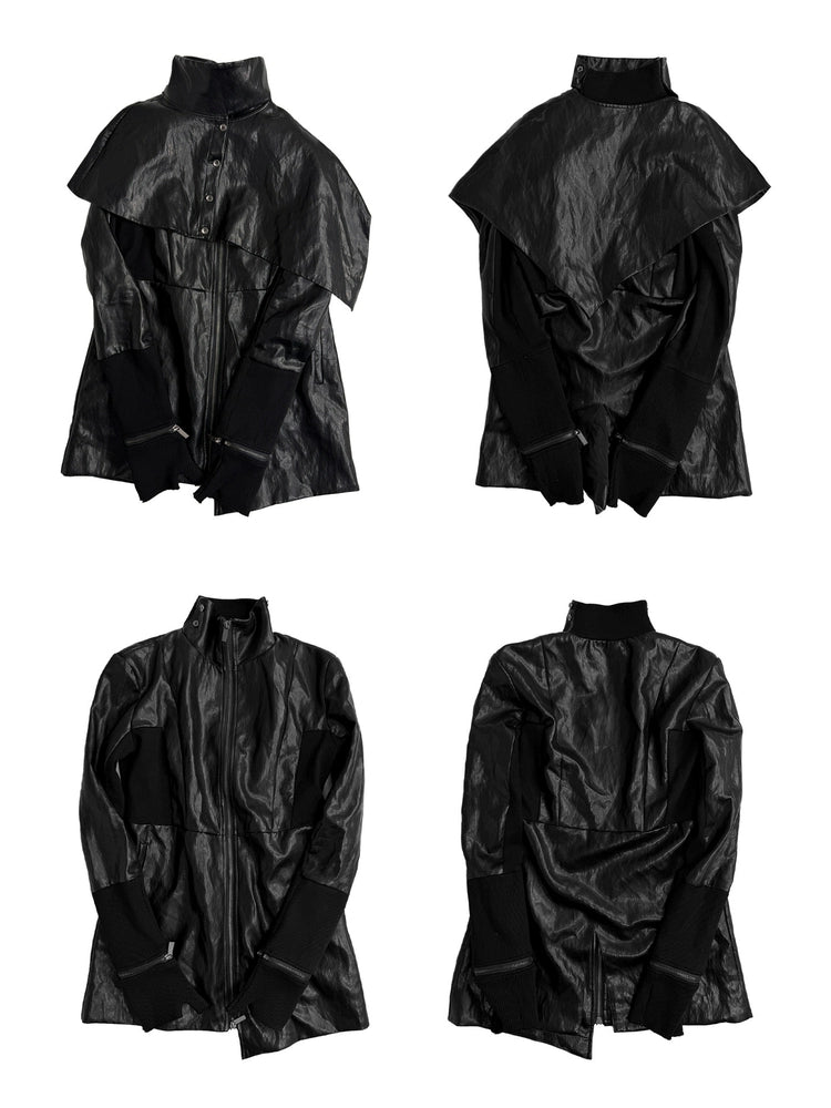 REMOVABLE COLLAR LEATHER JACKET
