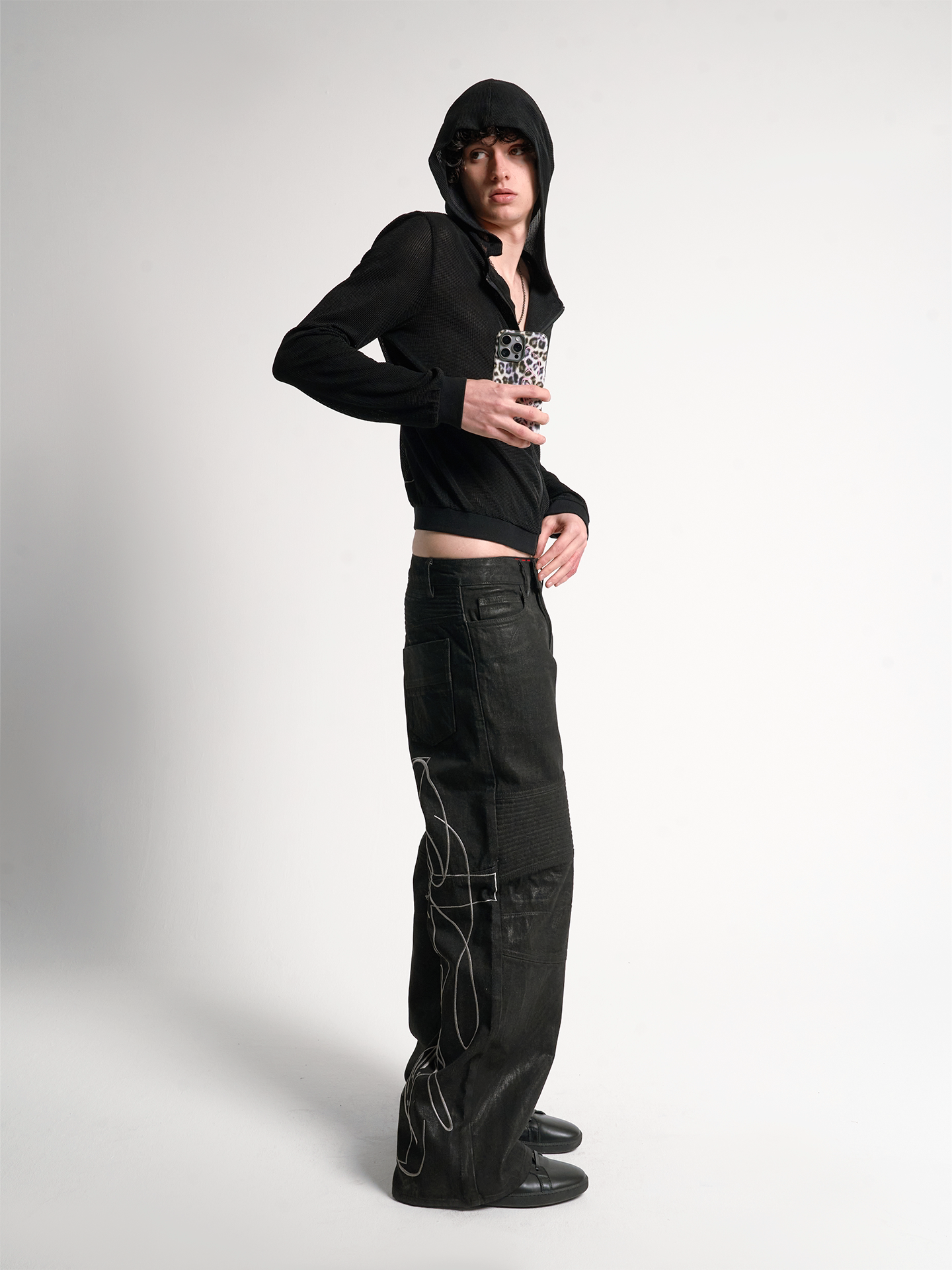 BRUSHED WAX BIKER JEANS