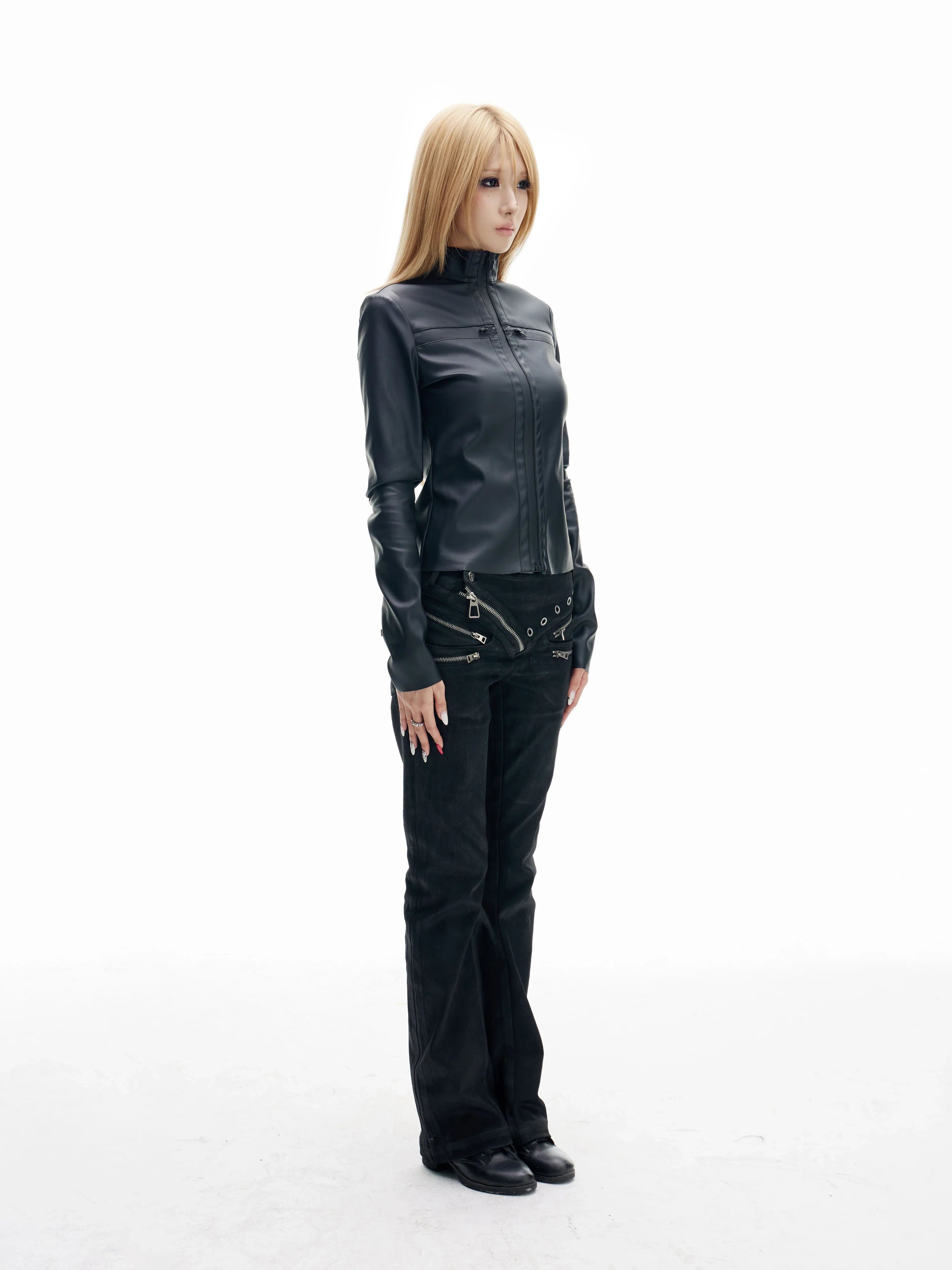 SLIM LEATHER JACKET WITH ZIPPER