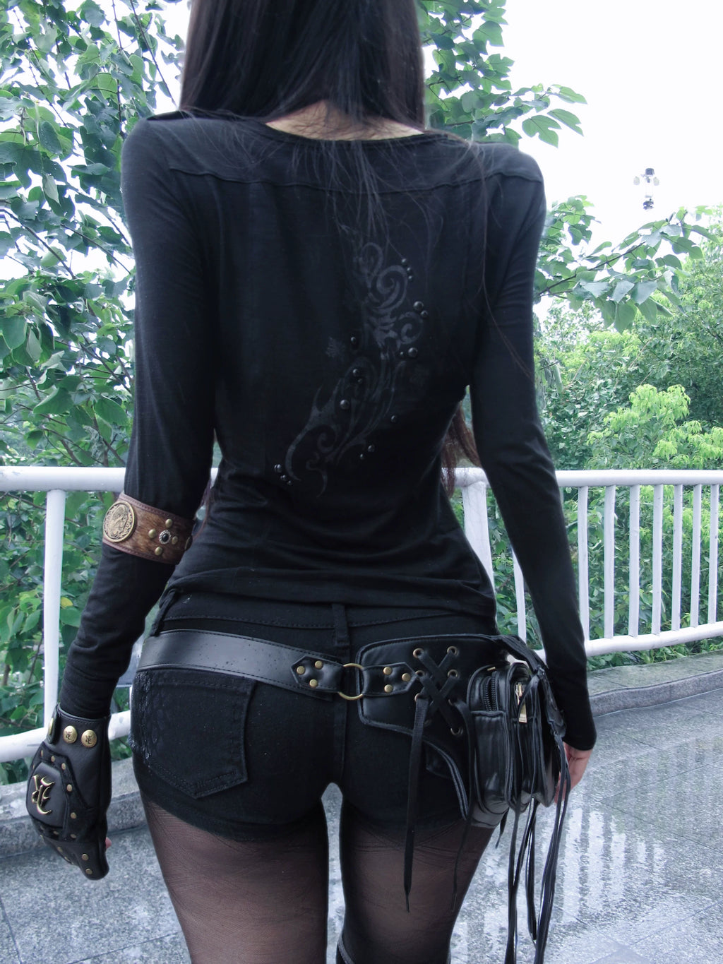PUNK STUD PRINT LONG SLEEVE TOP