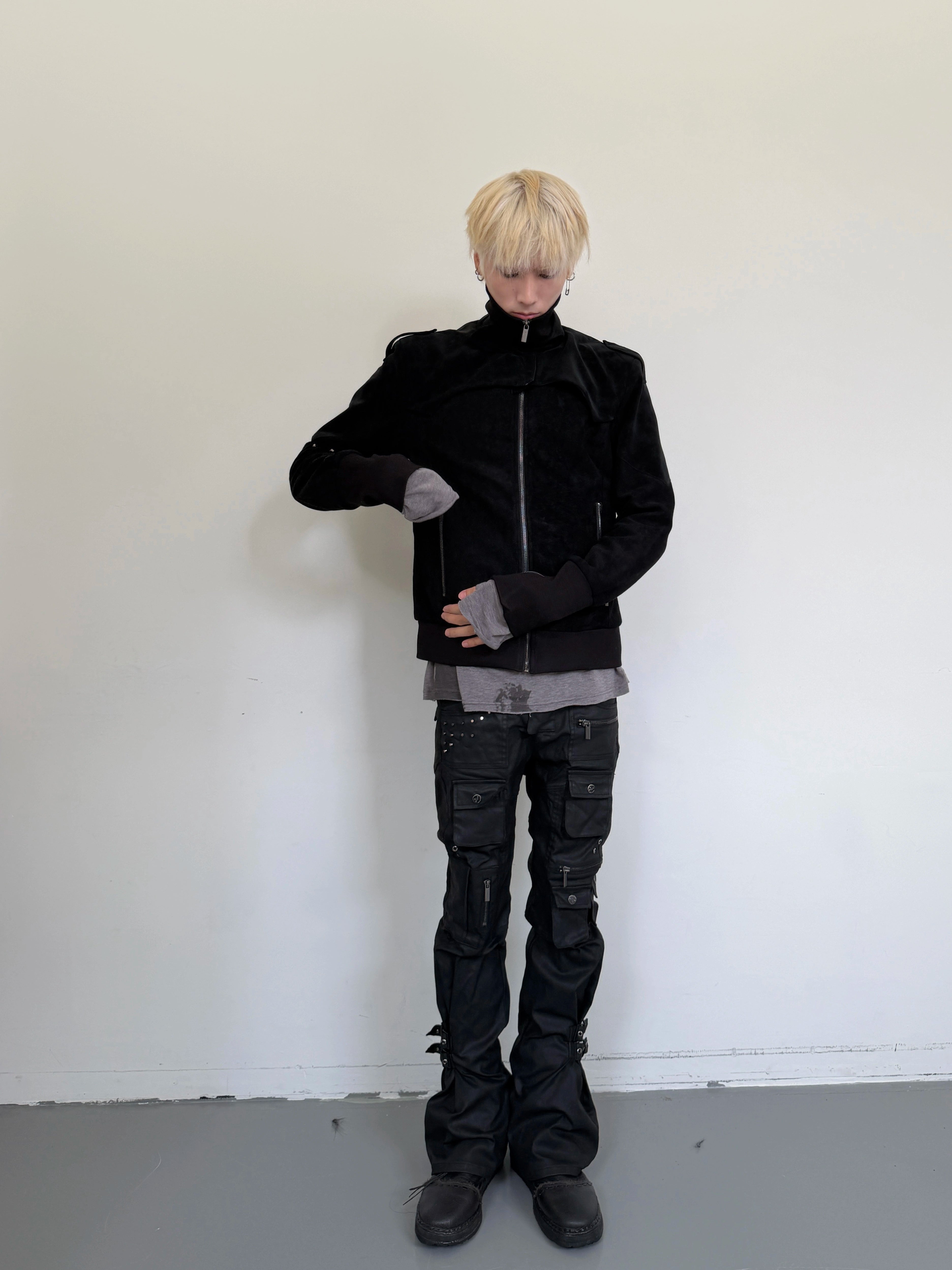 CROPPED STUDDED SUEDE JACKET