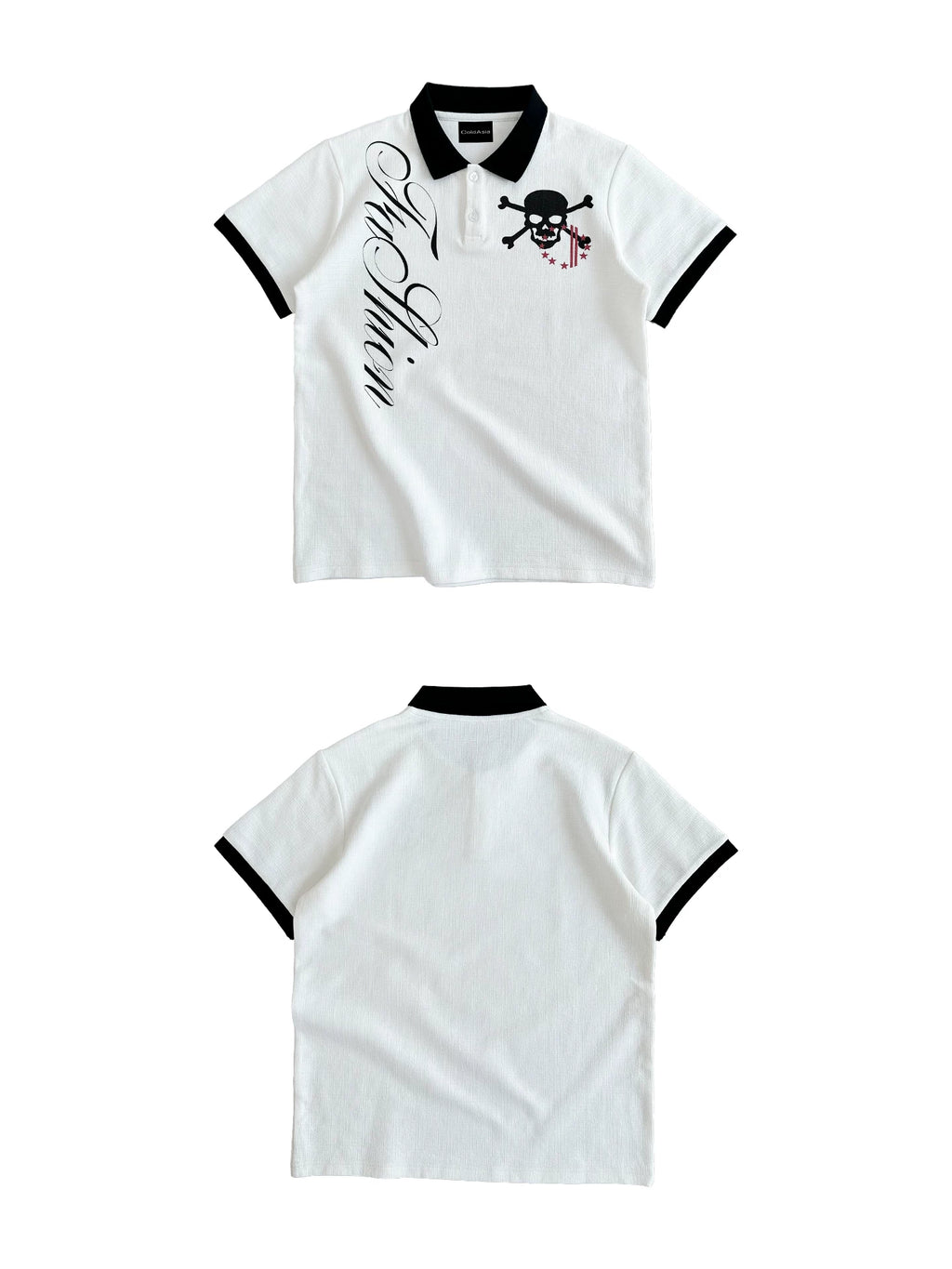 FLORAL SKULL PRINT POLO SHIRT