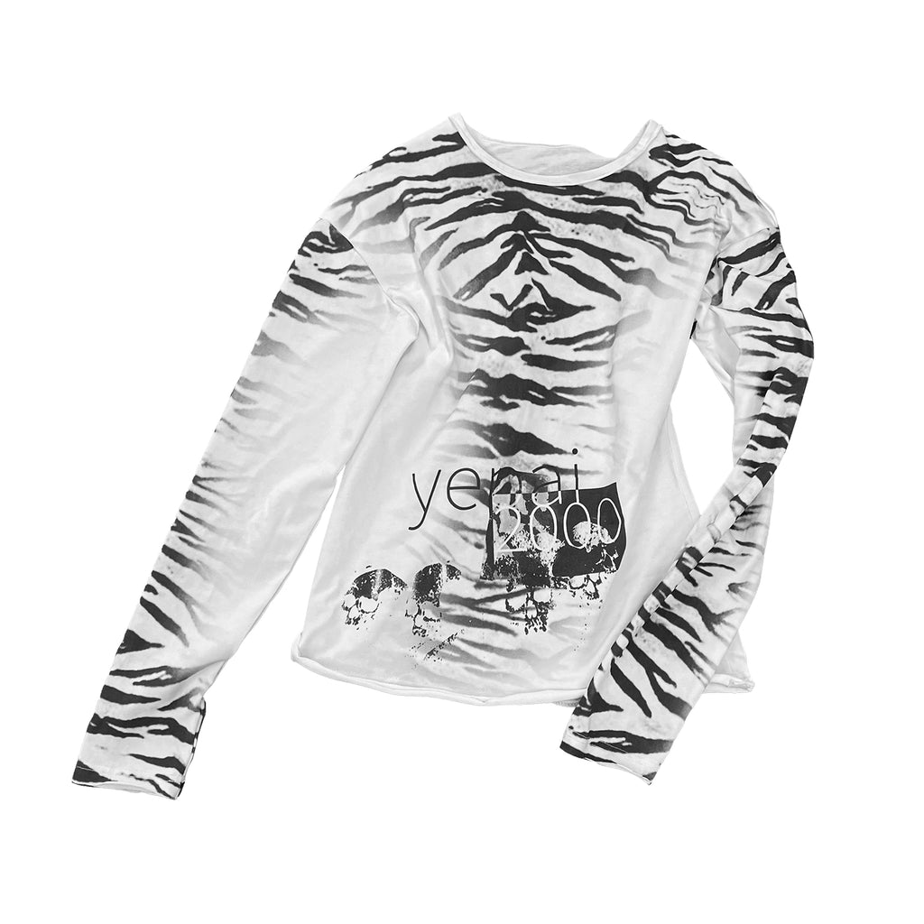 WHITE ZEBRA PRINT LONG SLEEVE TOP