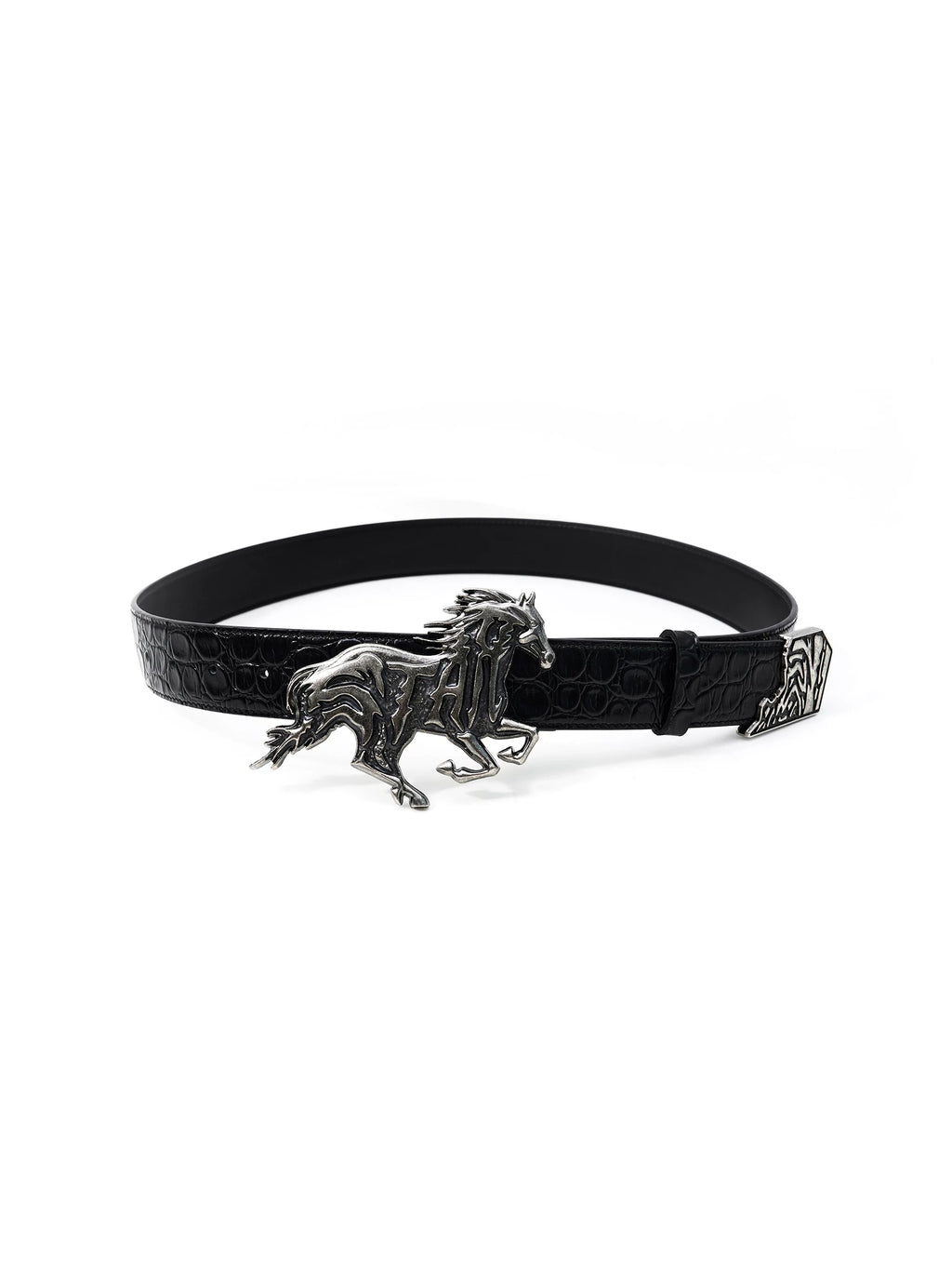 EMBOSSED LEATHER BELT WITH ALLOY HEAD