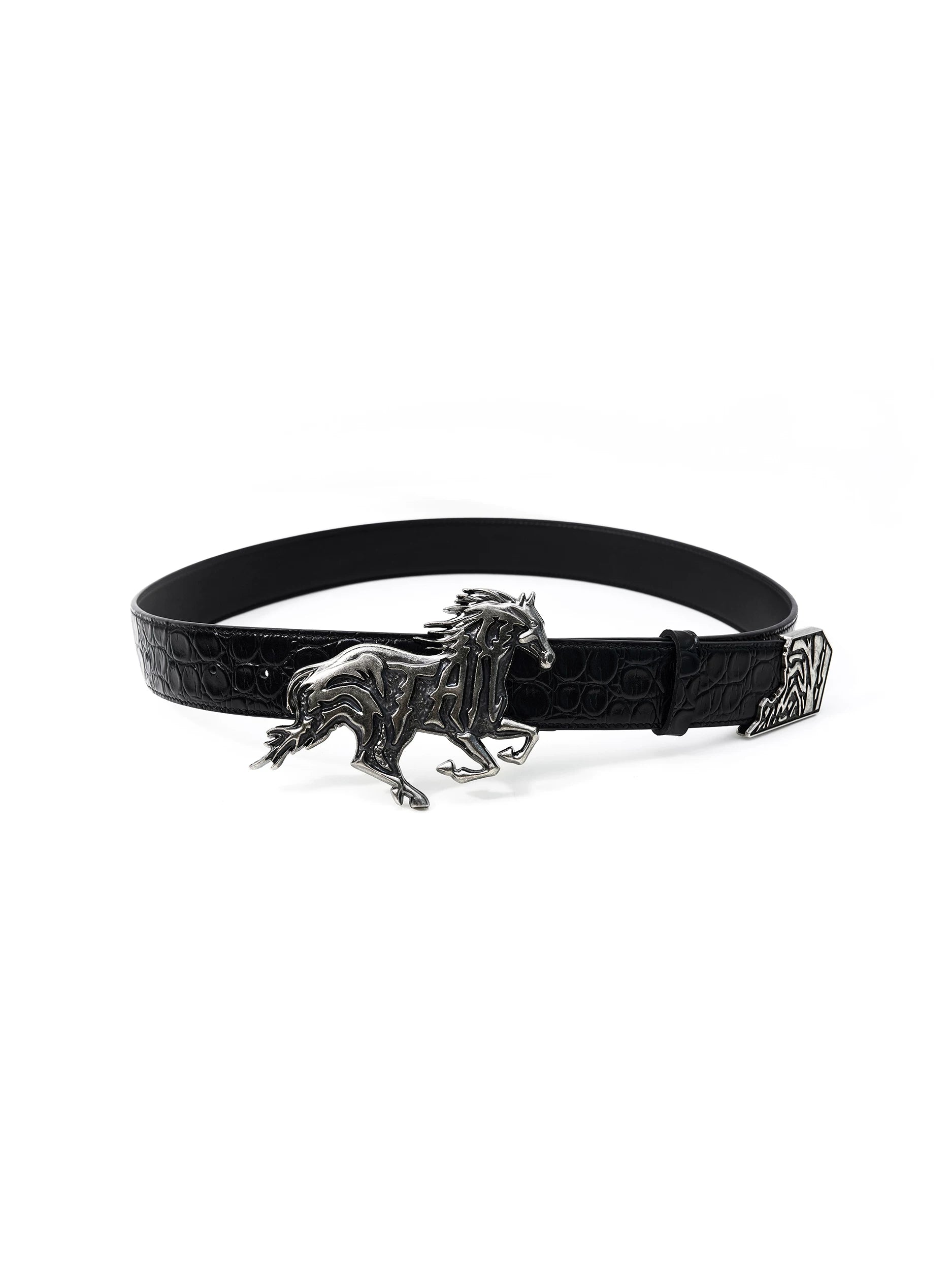 EMBOSSED LEATHER BELT WITH ALLOY HEAD