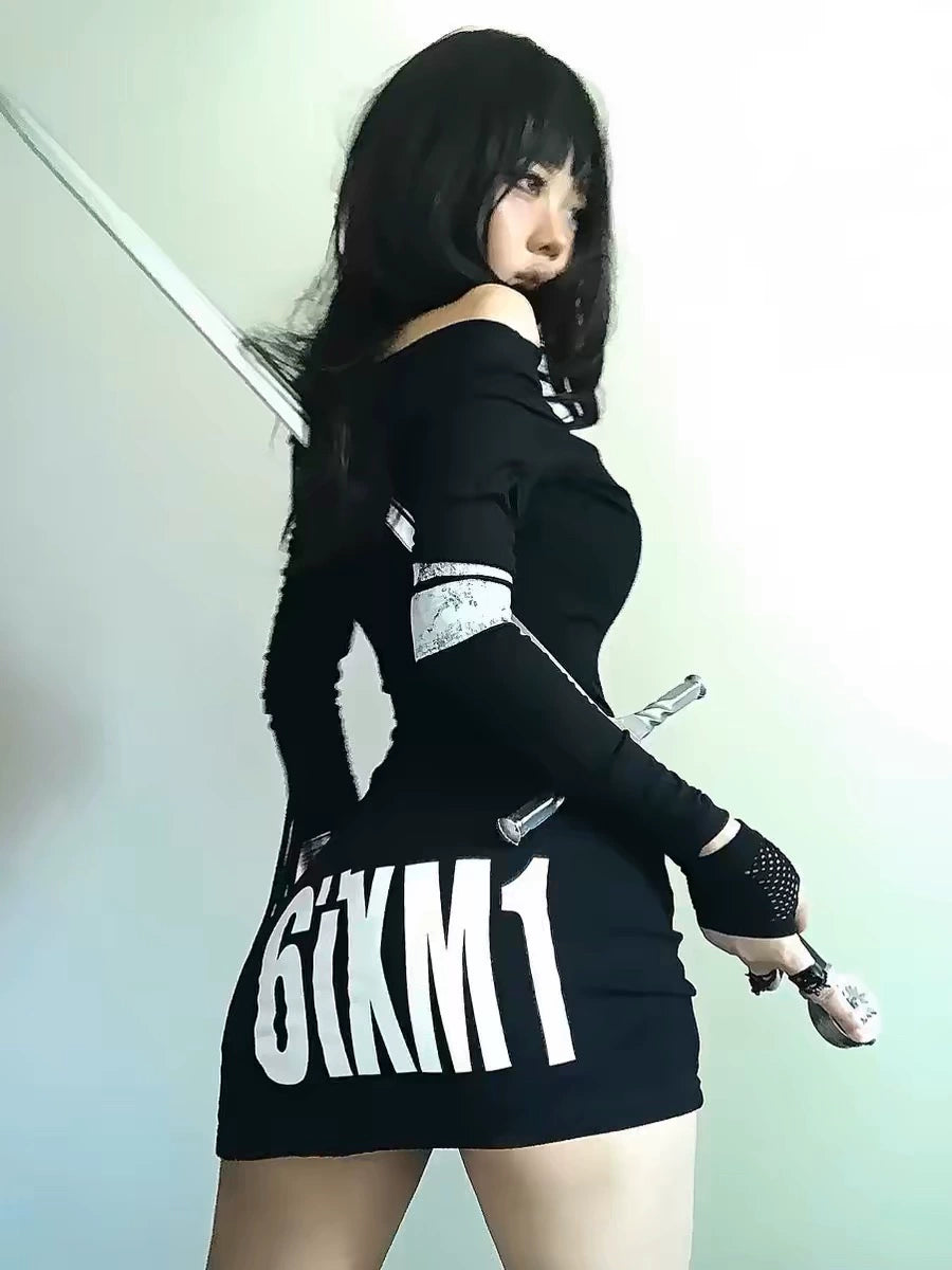 GOTHIC PUNK ONE-SHOULDER DRESS