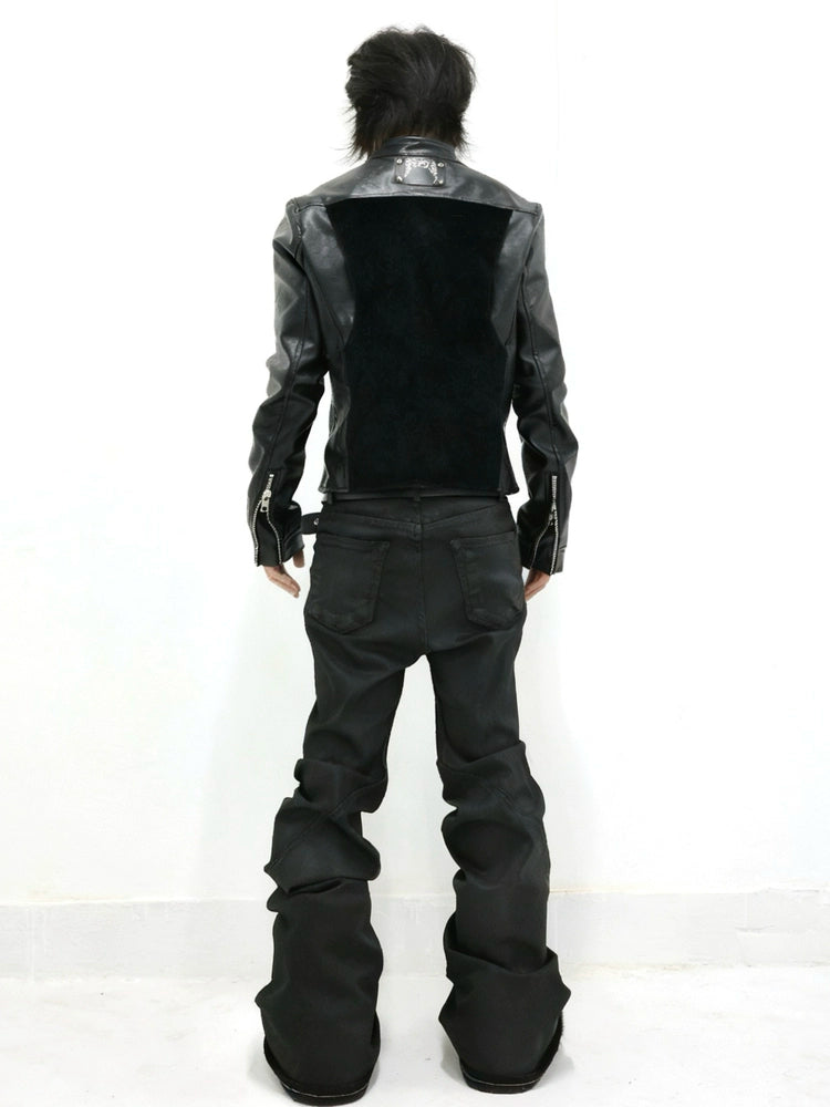 FUR PATCHWORK SLIM FIT BIKER JACKET