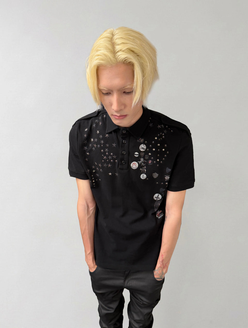 RIVETED RHINESTONE POLO T-SHIRT