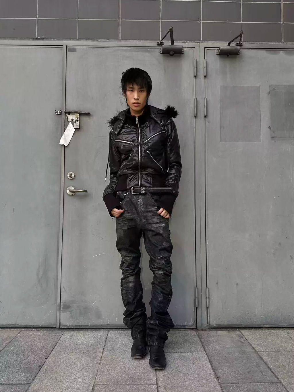 BAMBOO PATTERN BLACK JEANS
