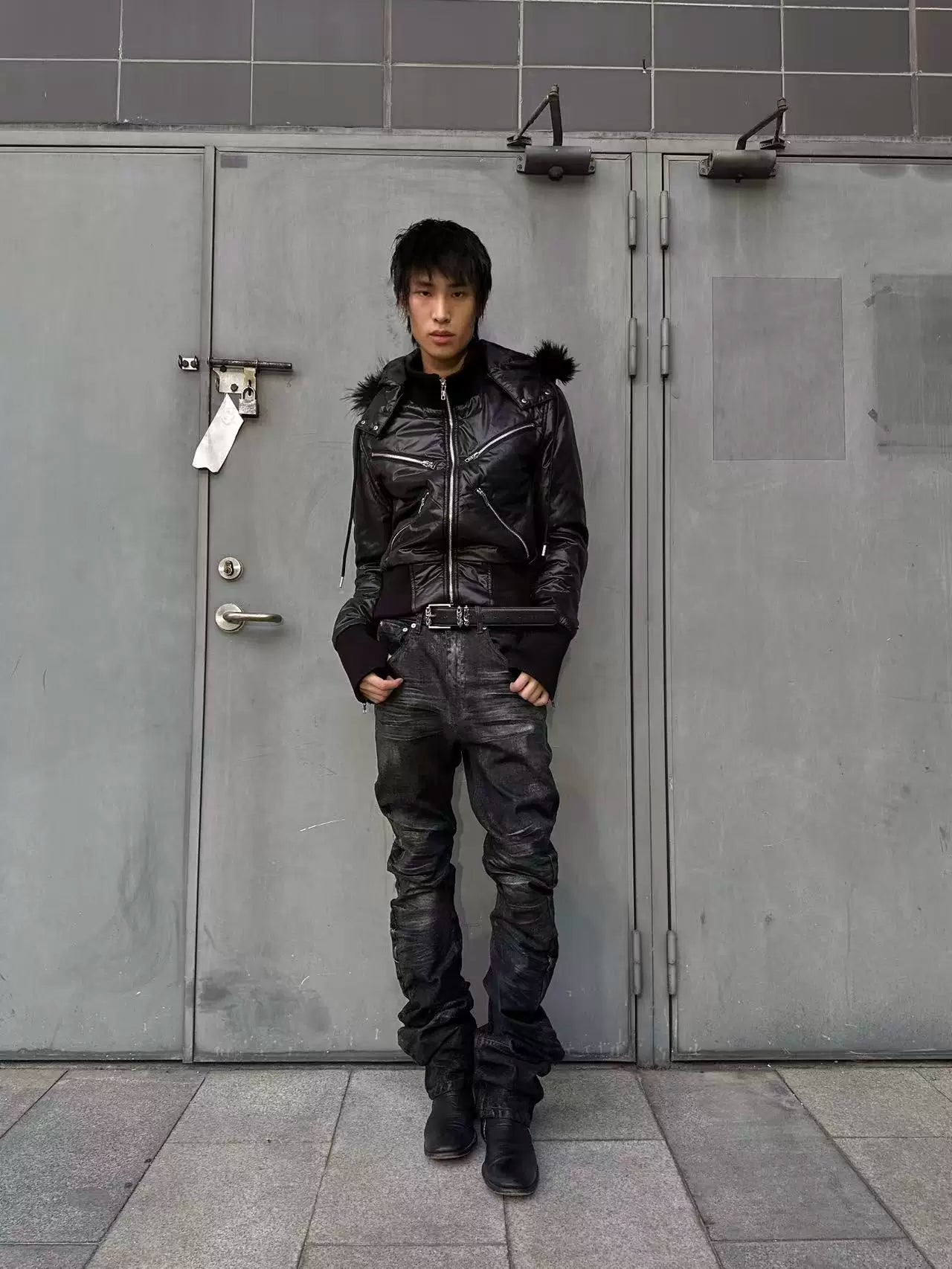 BAMBOO PATTERN BLACK JEANS